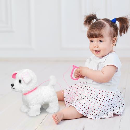 YH YUHUNG YH YUHUNG Walking and Barking Toy Dog with Remote Control Leash Puppy Electronic Pets Interactive Toys for Kids (White)