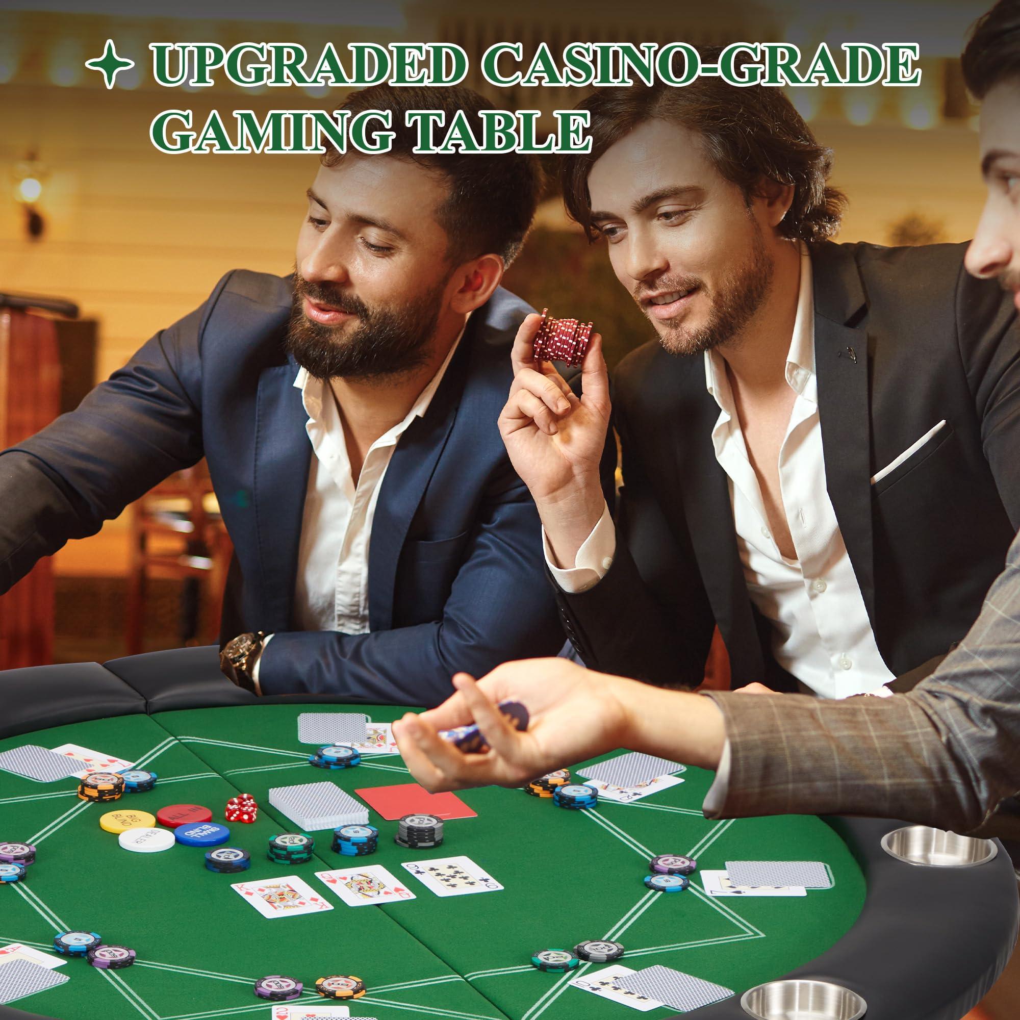 ECOTOUGE ECOTOUGE 8 Players Poker Table Foldable, Round Casino Texas Holdem Table with Stainless Steel Cup Holders & Faux Leather Padded Rails, Folding Gaming Table for Card Games, Green