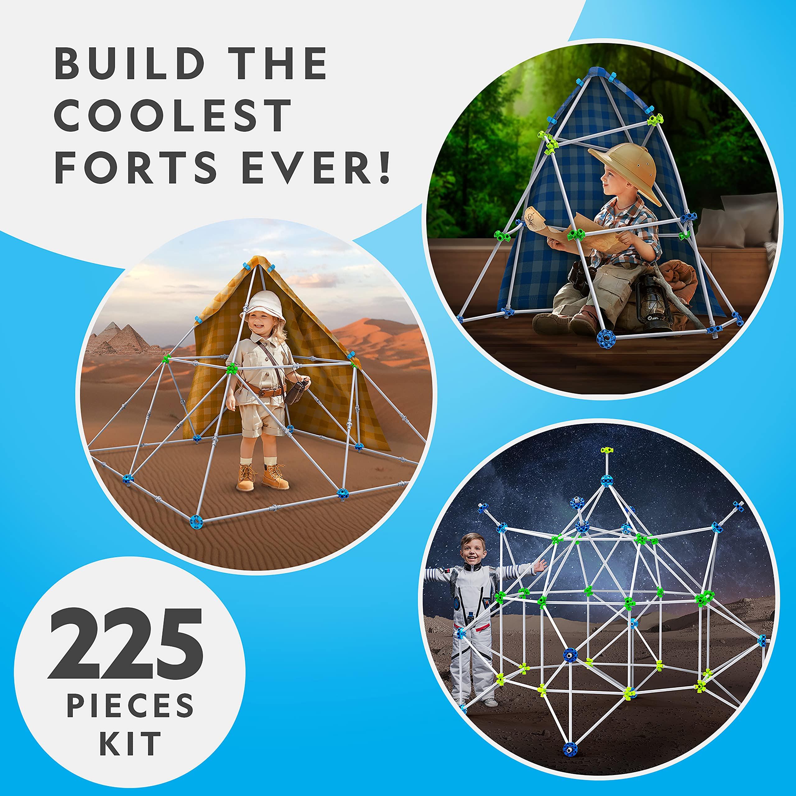 Blue Marble National Geographic Indoor Fort Building Kit - 225 Pieces for Creative Play, STEM Building Toys for Kids Ages 6-12, Blanket Fort (Amazon Exclusive)