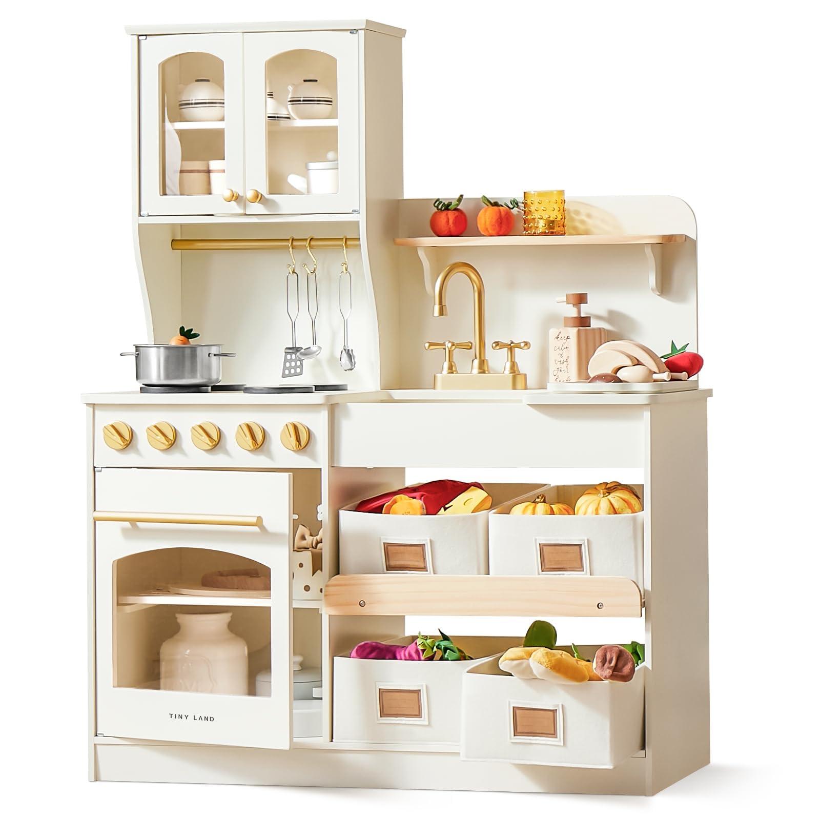 Tiny Land Tiny Land Play Kitchen for Kids, Wooden Play Kitchen with Toy Storage System, Toy Kitchen Set with Plenty of Play Features, Kids Play Kitchen Designed, Gift for Ages 3+