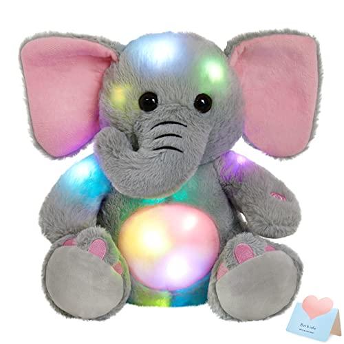 BSTAOFY BSTAOFY 13'' Light up Elephant Stuffed Animals Glow LED Elephant Soft Plush Toys Night Light Companion Birthday Christmas for Kids Boys Girls