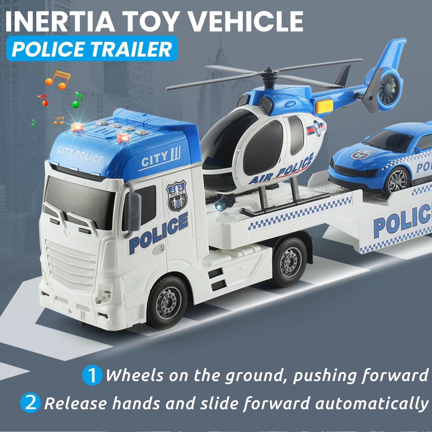 CSDCSD CSDCSD 25.6\'\' Large Police Car Toy and Semi Truck Toy with Racing Car and Helicopter - Police Toys,Birthday Gifts for Kids Child 3 4 5 6 Years Old