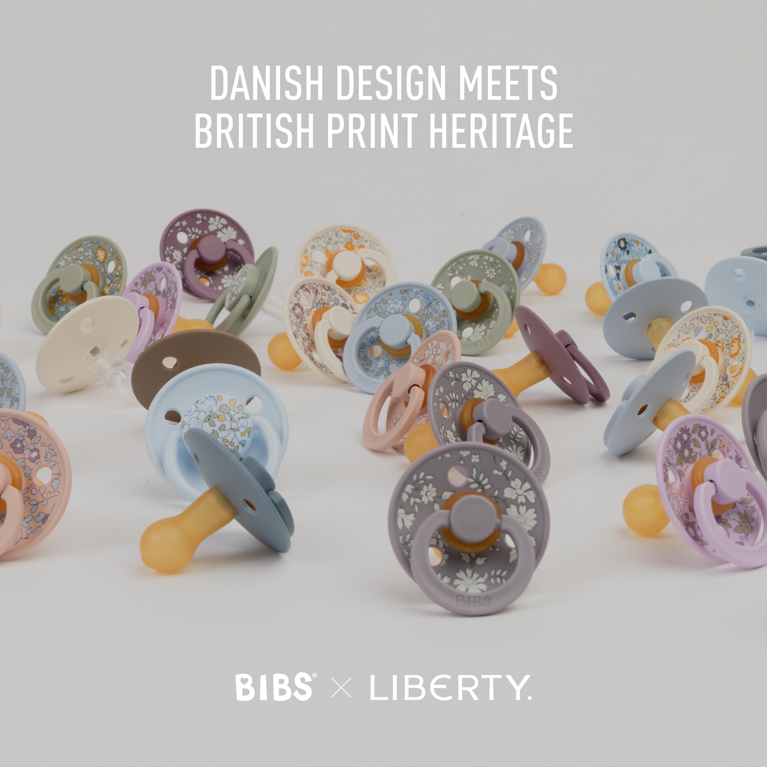 Bibs BIBS Liberty Pacifier | 2 Colour Natural Rubber Latex Soothers | BPA Free Dummy Pacifier | Round Nipple | Designed & Made in Denmark | Eloise Dusty Blue