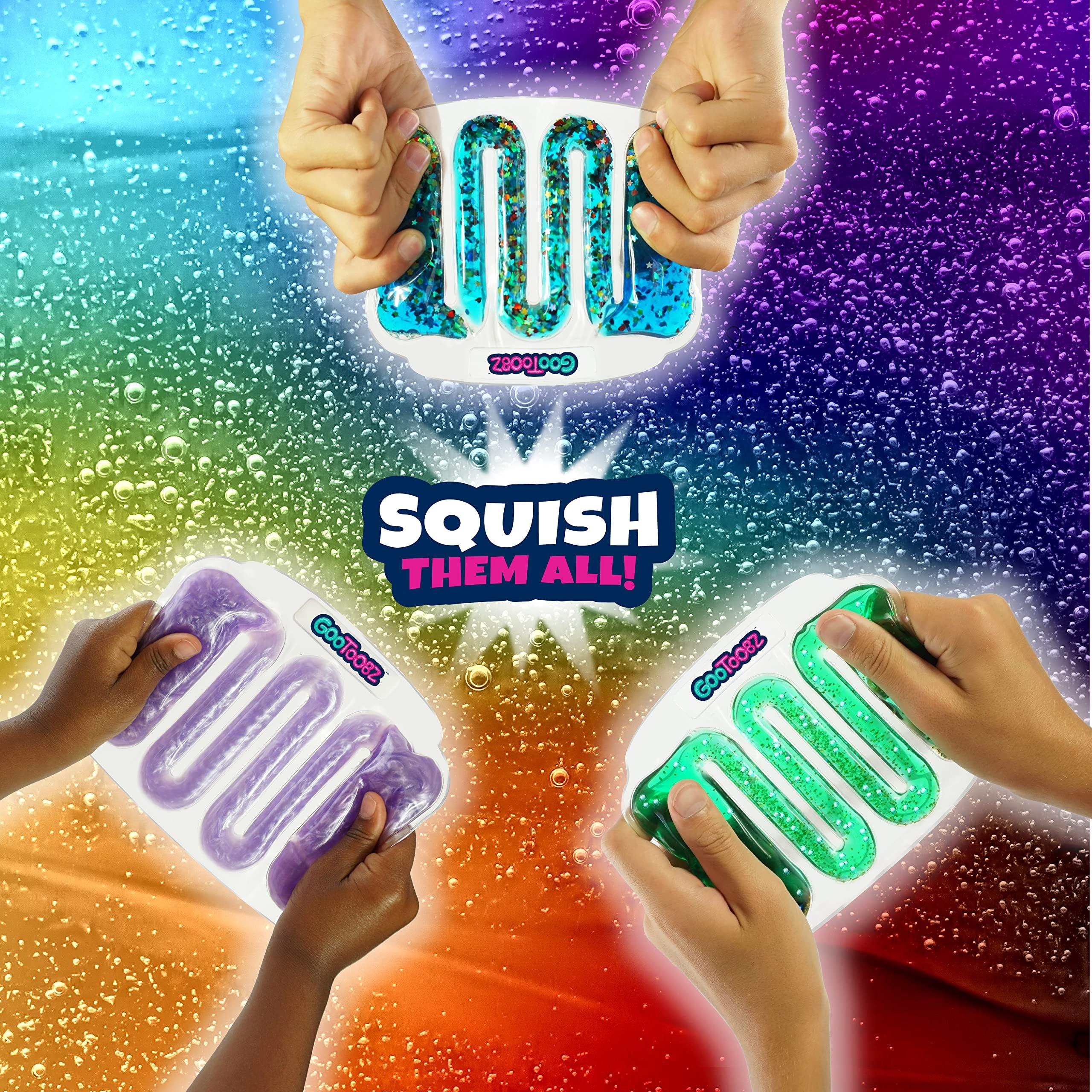 Sky Castle GooToobz Originals - Squishy Sensory Tubes - Filled with Colorful Goo, Glitter and Beads | Non-Toxic, Squeezable Fidget | Stress and Anxiety Relief - Triple Sensory Experience! (Glitter Gush Blue)