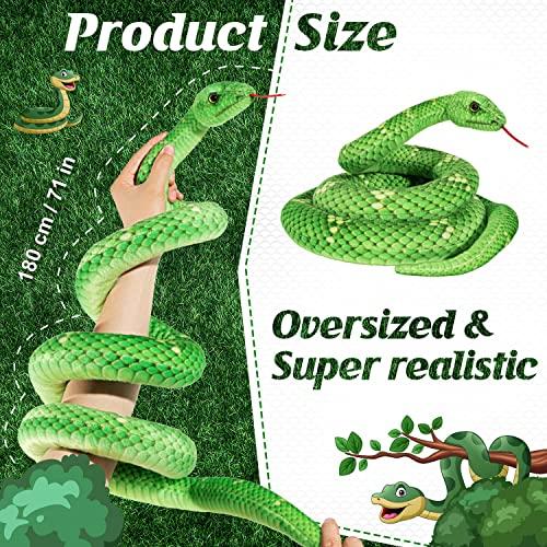 MGZTTHW MGZTTHW Snake Plush, 71 in Stuffed Snake Animal, Large Toy Snakes for Kids, Giant Stuffed Animals Snake, Lifelike Plush Snake for Birthday Present Party Prank Prop (Green)