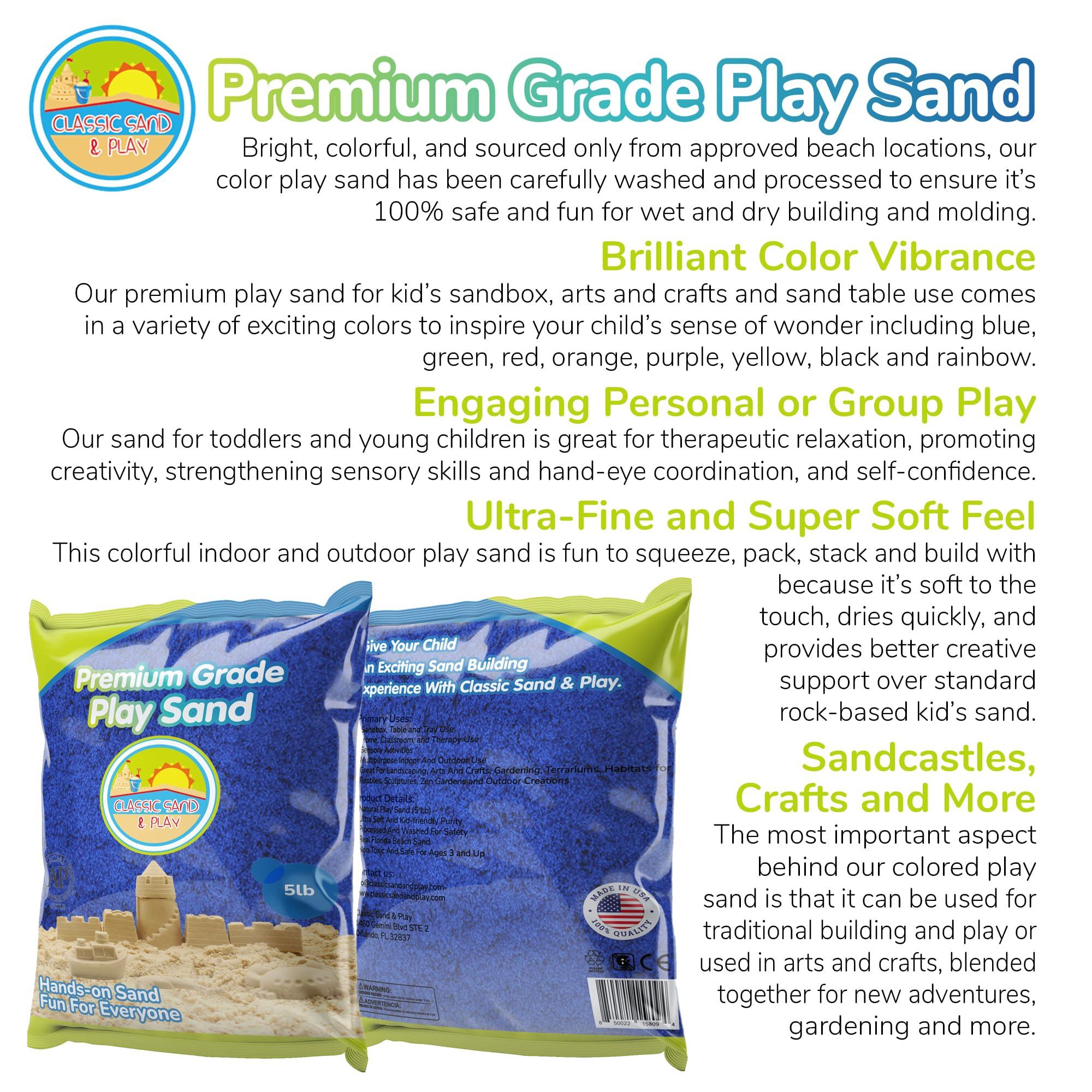 CLASSIC SAND & PLAY Classic Sand and Play Blue Colored Play Sand, 5 lb. Bag, Natural and Non-Toxic, Fun Wet and Dry Indoor and Outdoor, Sandbox, Therapy, and Table Use, Building, Stimulate Sensory Needs