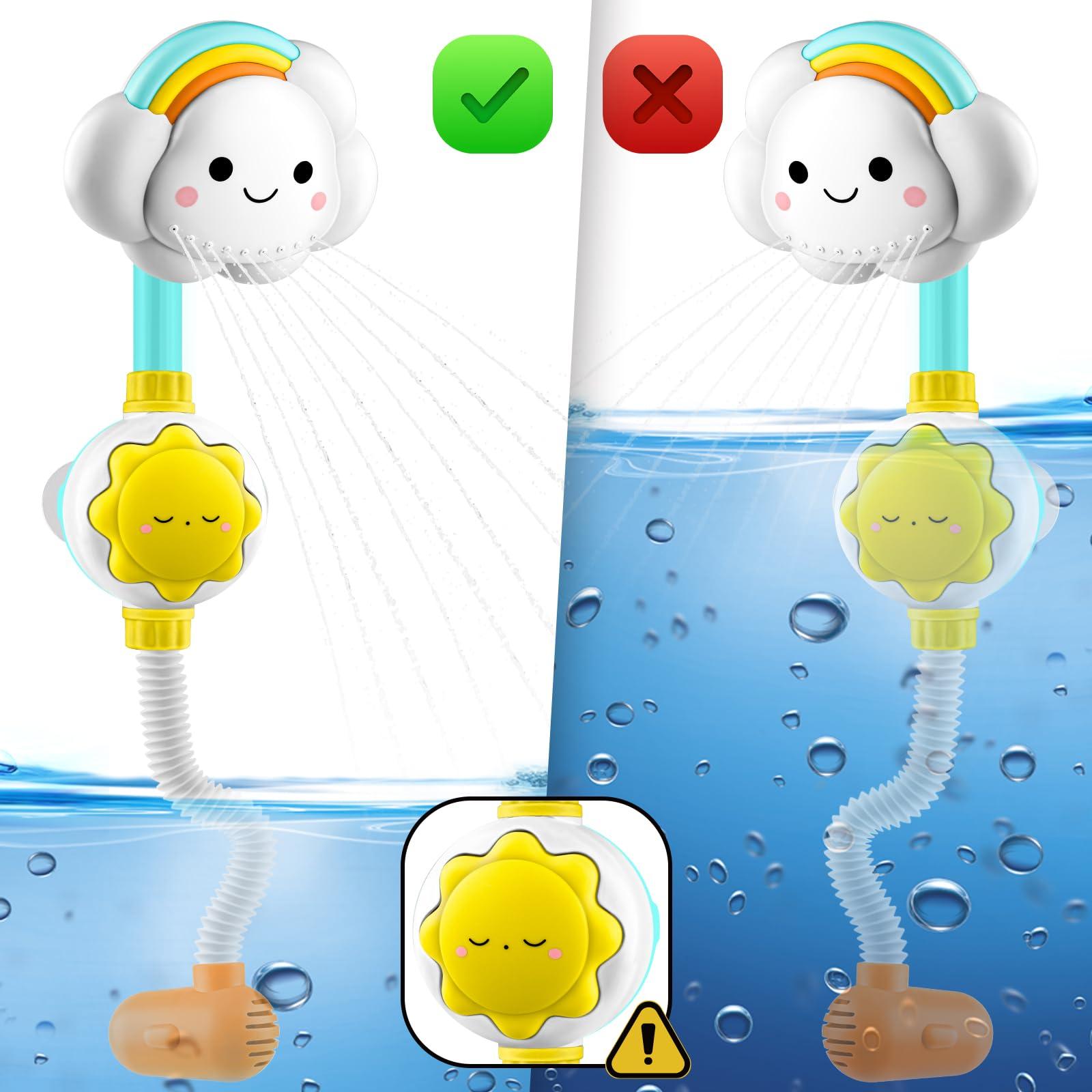 OWNONE 1 Baby Bath Toy Shower Head - OWNONE 1 Bathtub Shower Sprayer, Bath Toy for Toddlers Ages 1-3, 2-4 Years Old, Infant Baby Bath Toy 6-12, 12-18 Months - Includes 1 Cloud Shower Head & 3 Suction Spinners