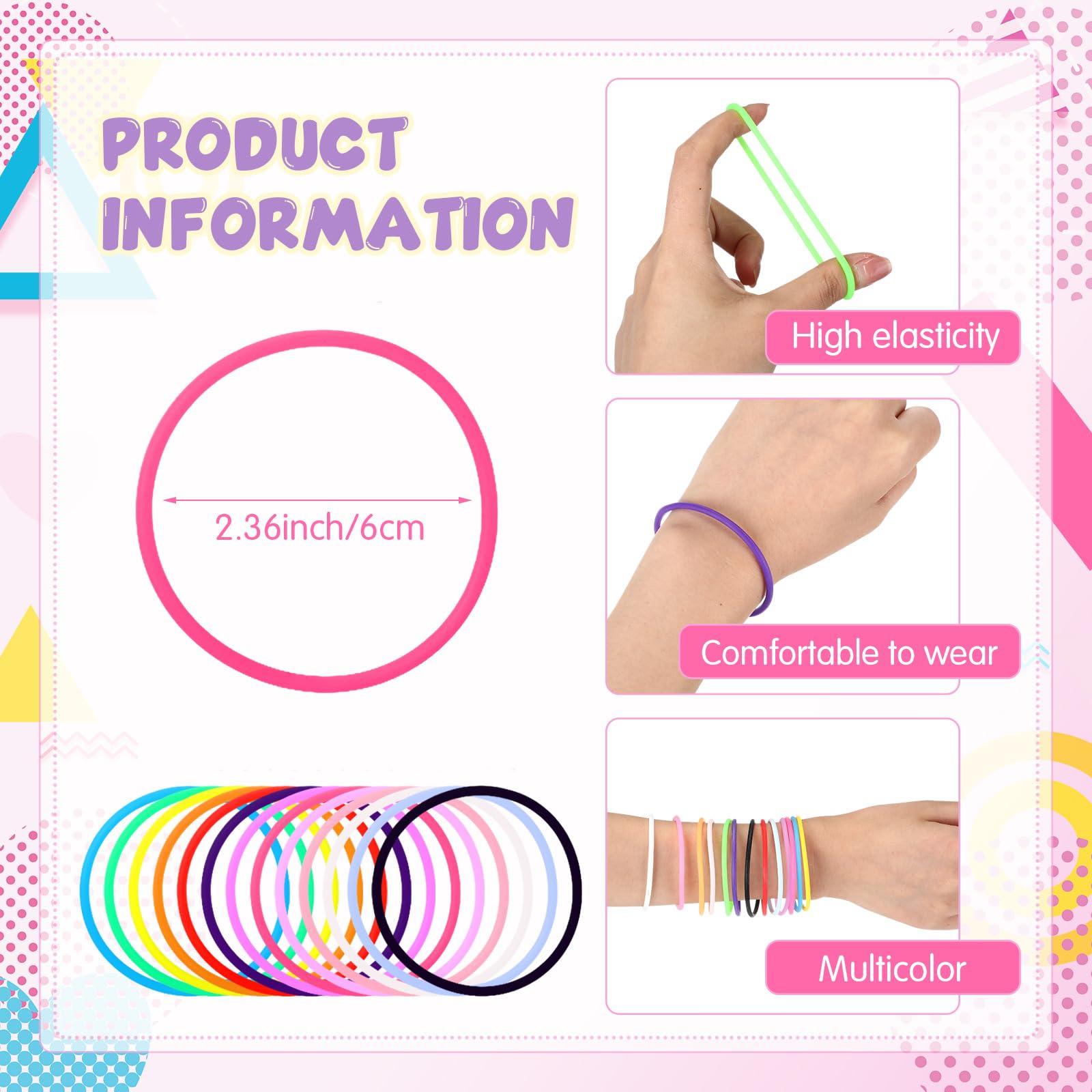 Nuenen Nuenen 1000 Pcs Silicone Jelly Bracelets 80\'s Gummy Rubber Bracelets Multicolor Non Luminous Wristbands Bulk Rainbow Neon Bracelet Silicone Hair Tie for Party Favors Halloween