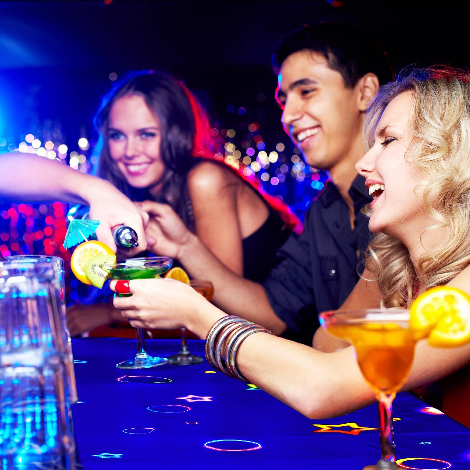 Tegeme Tegeme 4 Pieces Glow Tablecloth 86 x 51 Inch Glow in The Dark Tablecloth Disposable Tablecloths for Glow Theme Neon Party Black Light Party Supplies