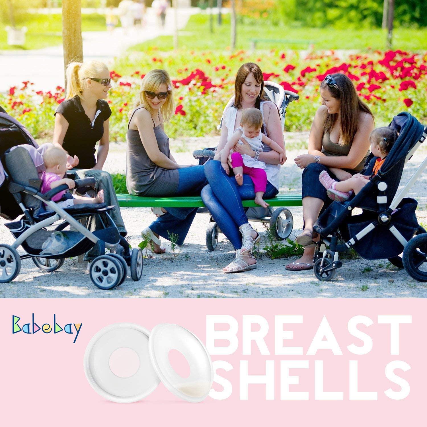 Babebay Breast Shells, 4 Pack Nursing Cups, Milk Saver, Protect Sore Nipples for Breastfeeding, Collect Breastmilk Leaks for Nursing Moms, Soft and Flexible Silicone Material, Reusable