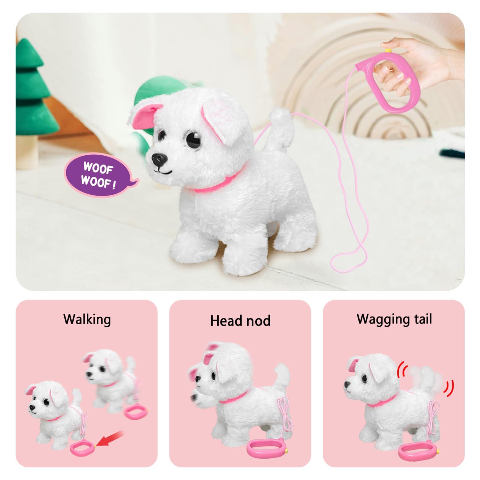 YH YUHUNG YH YUHUNG Walking and Barking Toy Dog with Remote Control Leash Puppy Electronic Pets Interactive Toys for Kids (White)