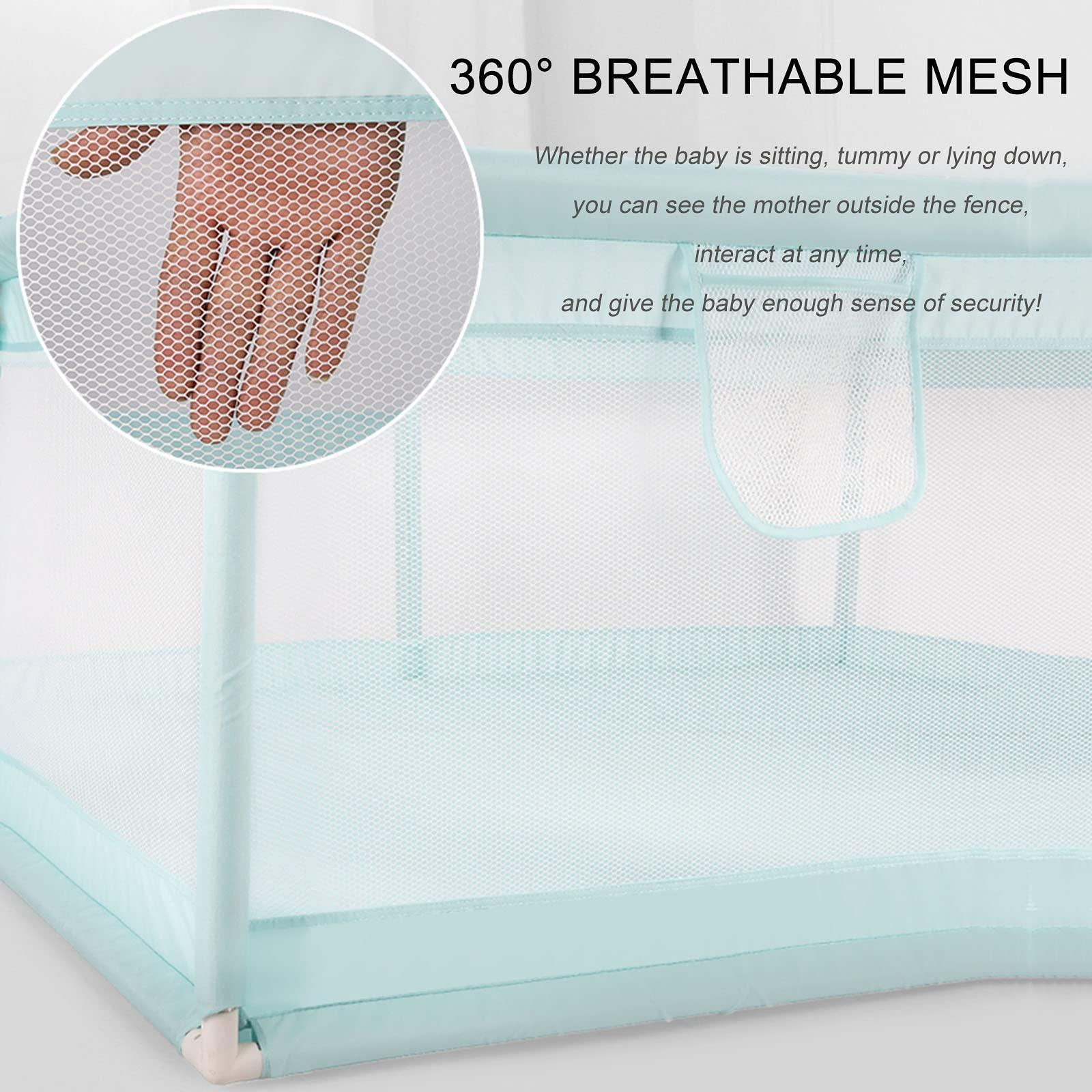 Jolan Baby Playpen with Mat,Portable Kids Indoor Outdoor Activity Center Playpen,Baby Fence with Breathable Mesh and Anti-slip Suction Cup,Safety Playard Fence,Crawling Playpen,Green-120180cm