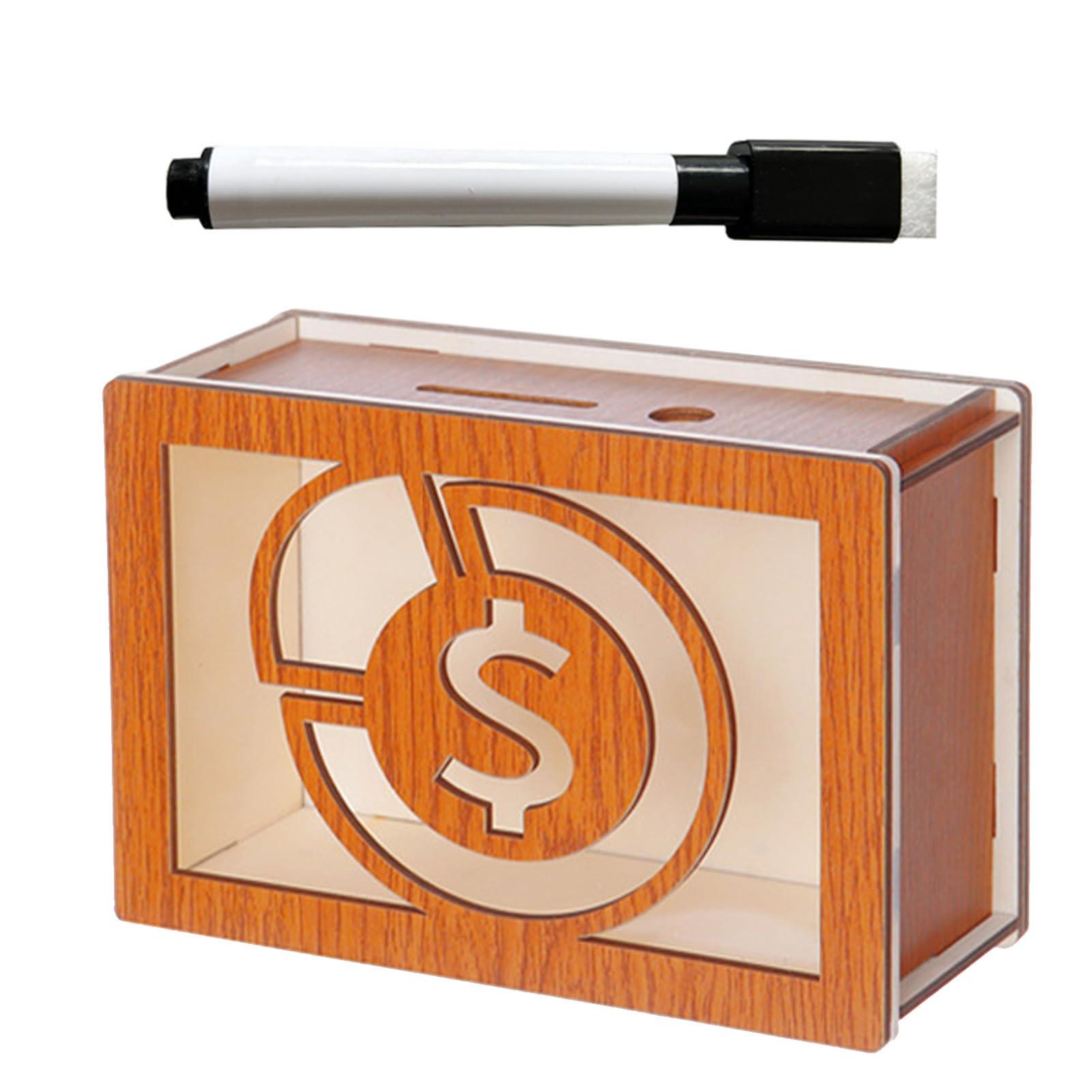 BLSYHDH BLSYHDH Wooden Savings Box, 2024 New Wooden Cash Saver Money Box Piggy Bank Pieces Counter Piggy Bank Money Box with Counter, Cash Vault Wood Money Box with Money Target and Numbers, Gift for Adults