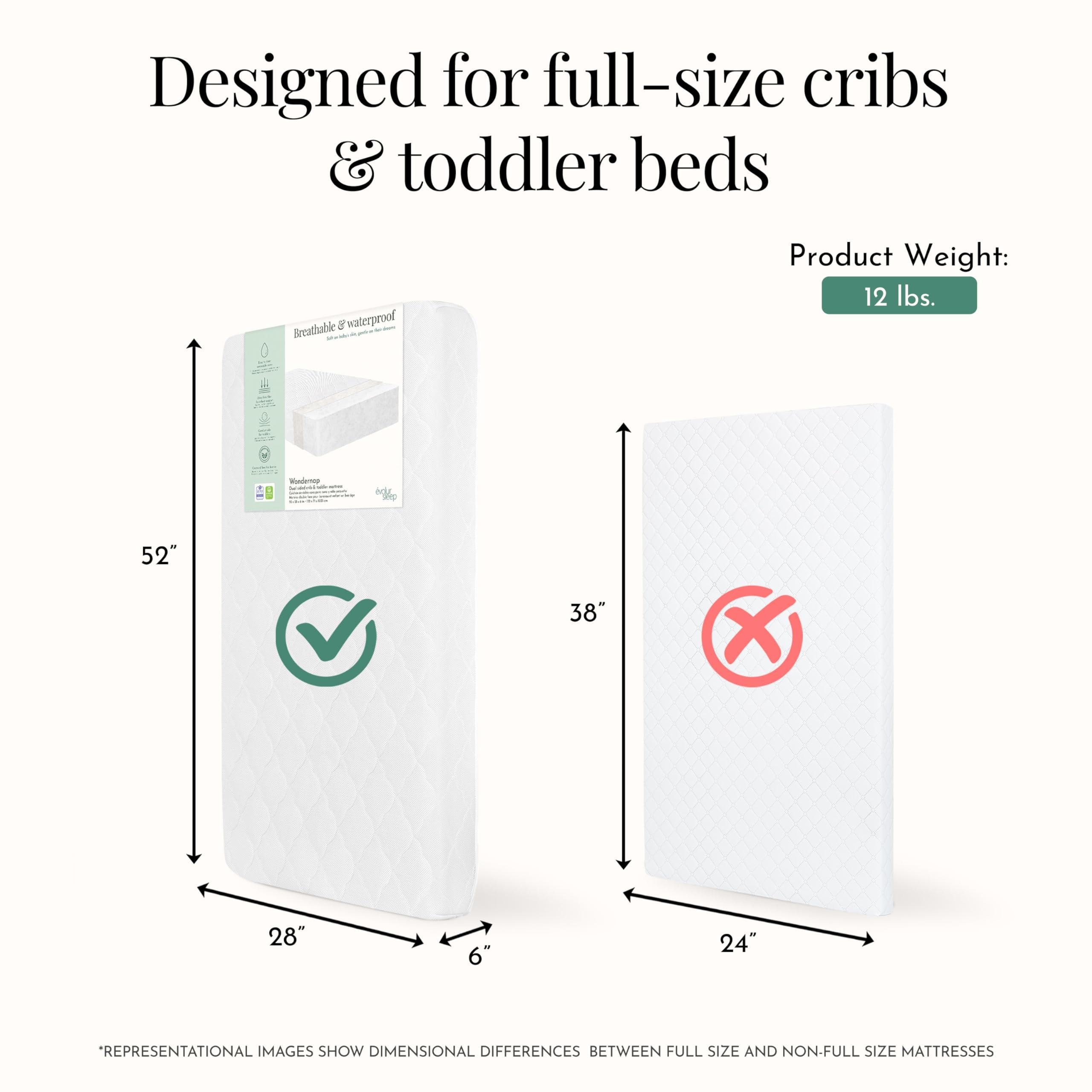 Evolur Evolur Wondernap 2 in 1 Full-Size Crib Mattress, JPMA and Greenguard Gold Certified, Crafted from Recycled Sustainable Materials, White