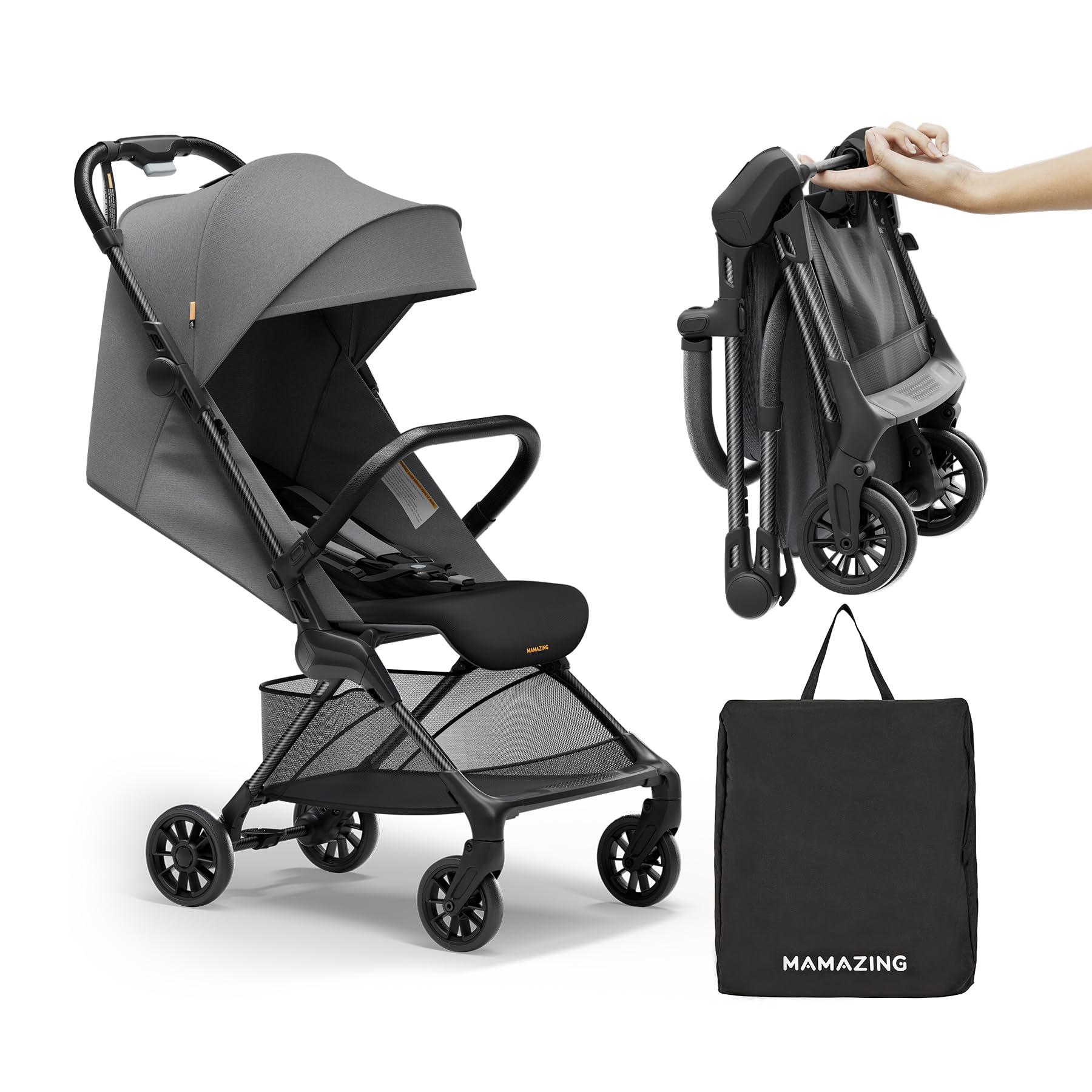 MAMAZING Lightweight Baby Strollers for Airplane, Ultra-Compact Travel Stroller, Light & Strong Portable Toddler Stroller with Carbon Fiber Frame and UPF 50+ Waterproof Fabric, Only 9.9 lbs, Black
