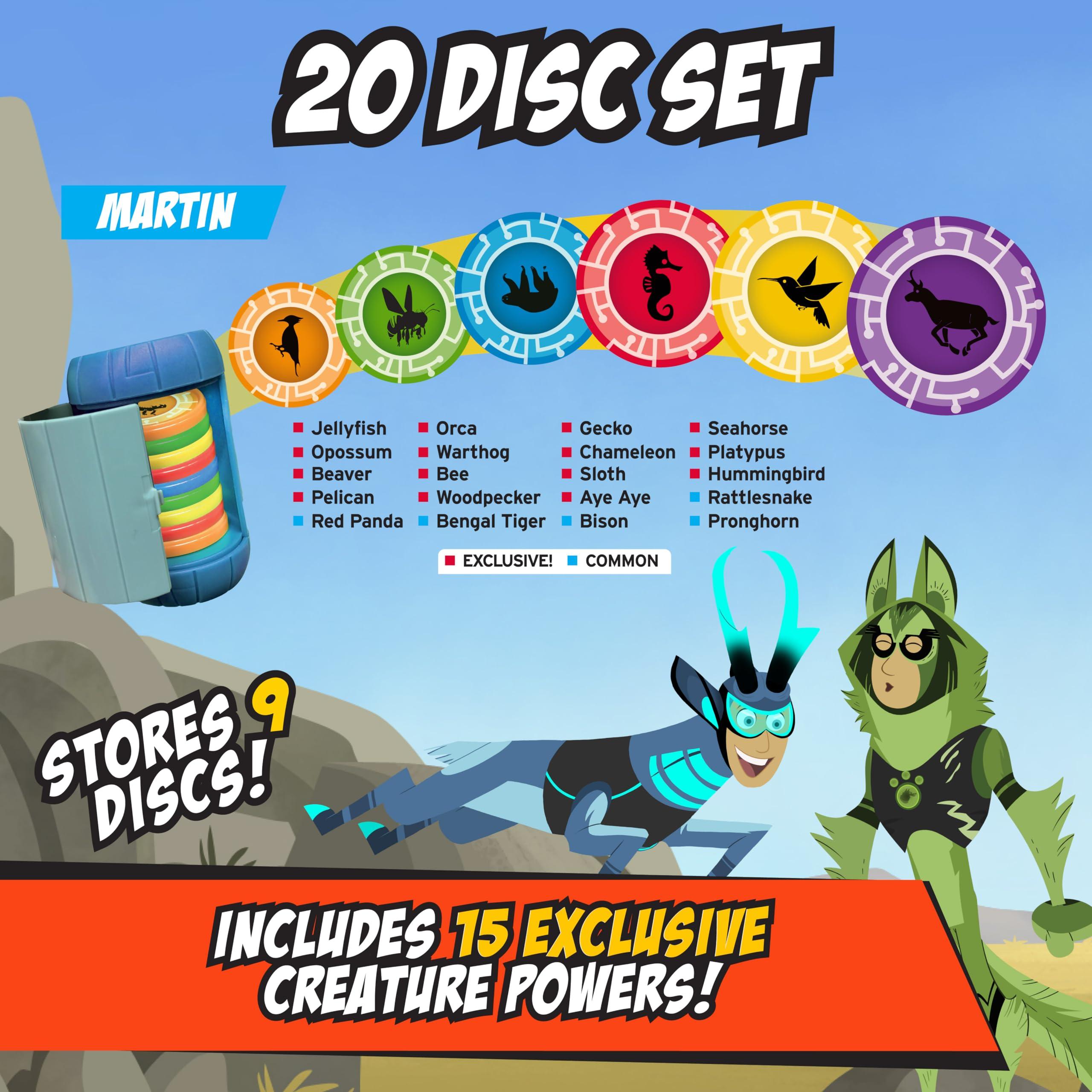 Wild Kratts Wild Kratts Martin Kratt Creature Power Disc Holder Set with 20 Discs - Officially Licensed - Figure Toy for Pretend & Dress Up Play - Includes 15 Exclusive Collectables - Great Gift for Kids