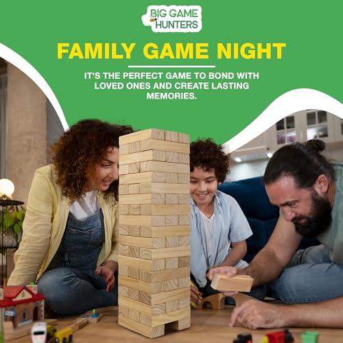 Garden Games Big Game Hunters Giant Tumble Towers, 58 Piece Wooden Block Game, 5 ft. Tall Stacking Backyard Indoor Outdoor Game for Kids Adults Family, Jumbo Splinter Resistant Blocks - Carry Bag Included