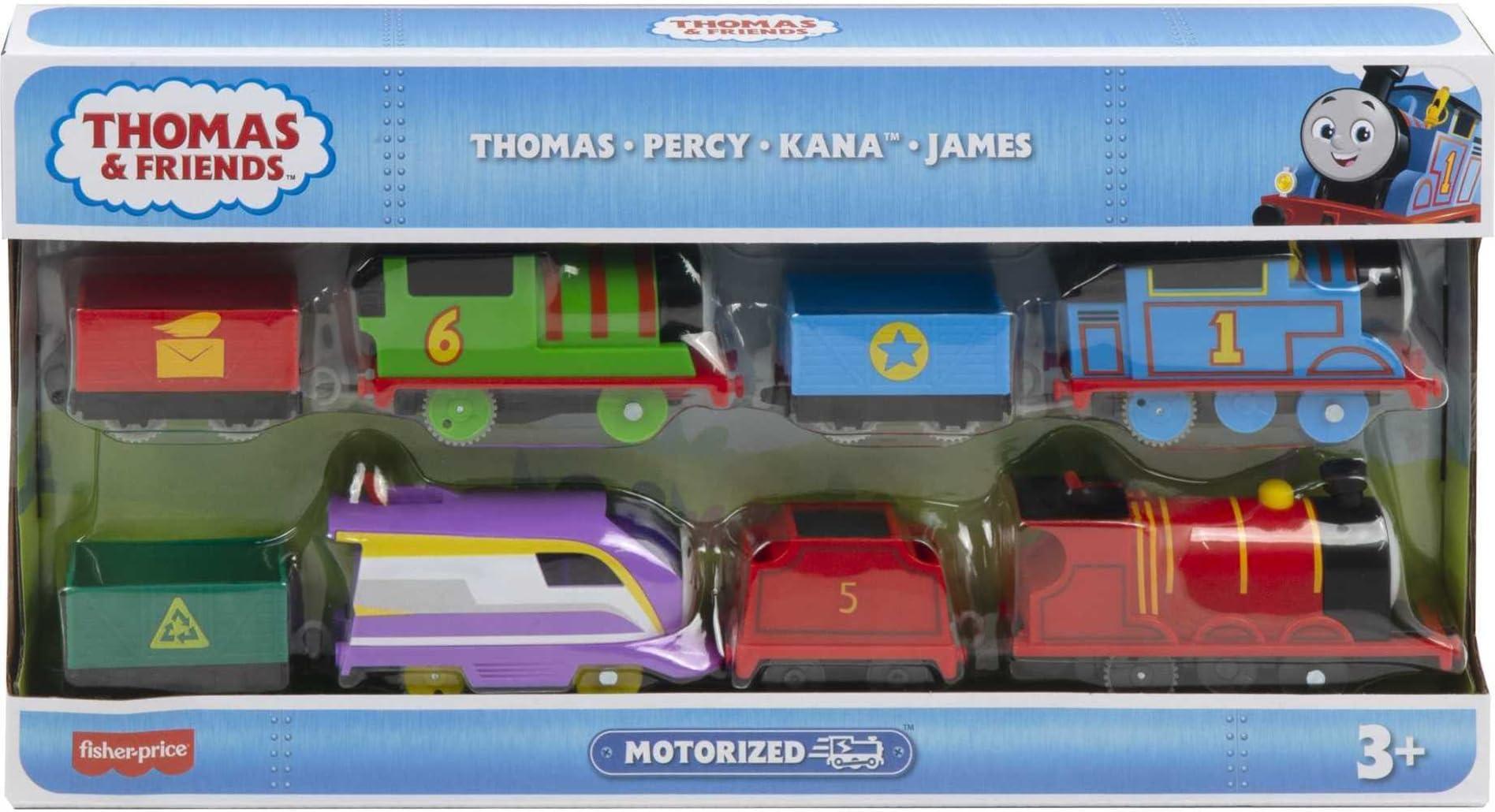 Thomas & Friends Thomas & Friends Motorized Toy Trains Set of 4 Engines, Thomas Percy Kana & James for Preschool Pretend Play Kids Ages 3+ Years