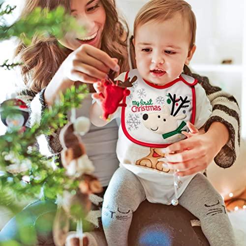 2ooya 3Pcs Cotton Christmas Baby Bib Infant Drooling Feeding Bibs with Resin Buttons Toddler Absorbable Bib Set Unisex Cartoon Pattern Newborn Baby Food Bibs Baby Gift Photo Props for Christmas(6-12 months)