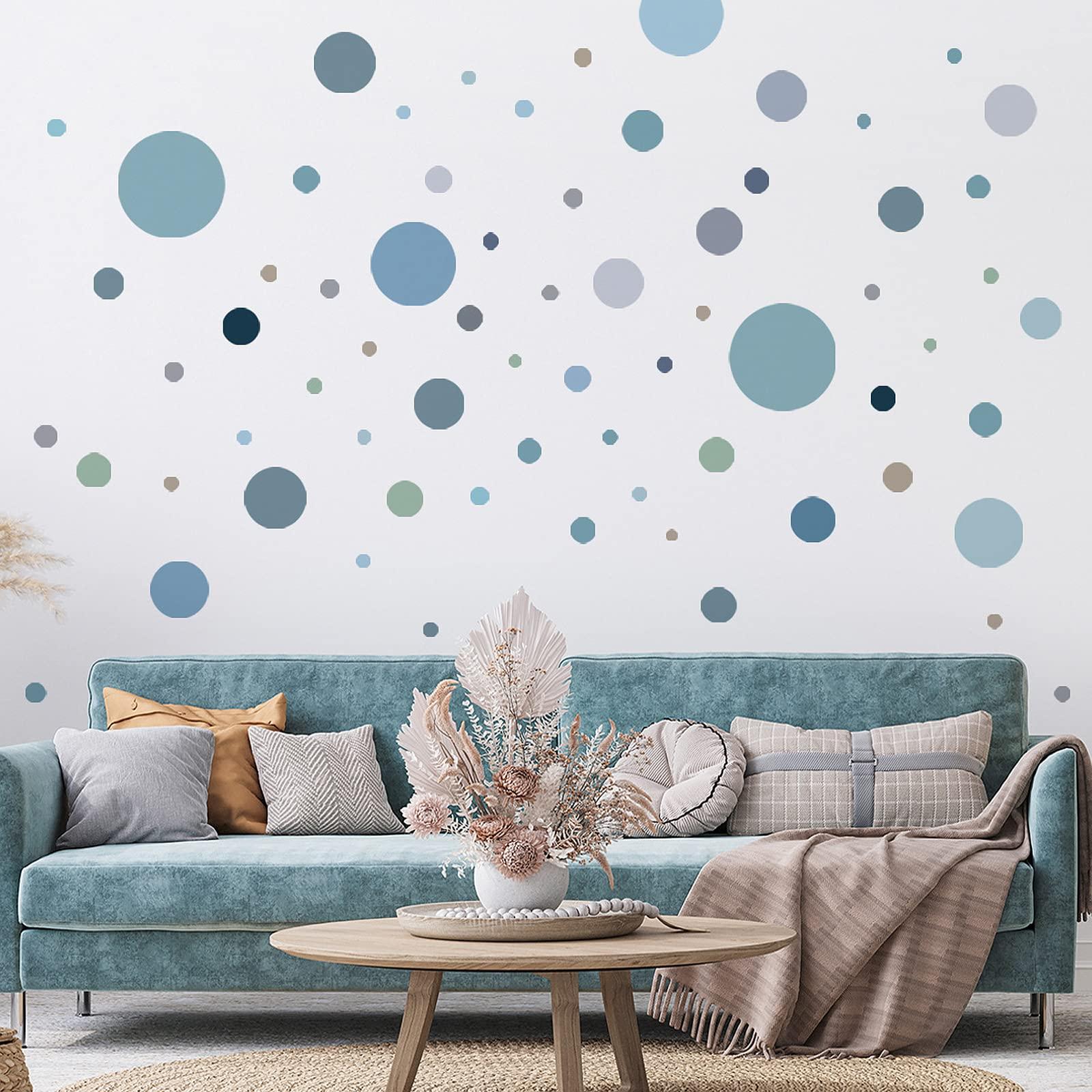Yeysynana Polka Dot Wall Decals Colorful Circle Wall Stickers DIY Removable Peel and Stick Boho Cute Round Window Wall Decals for Kids Bedroom Nursery Classroom Home Decor (Blue-Grey)