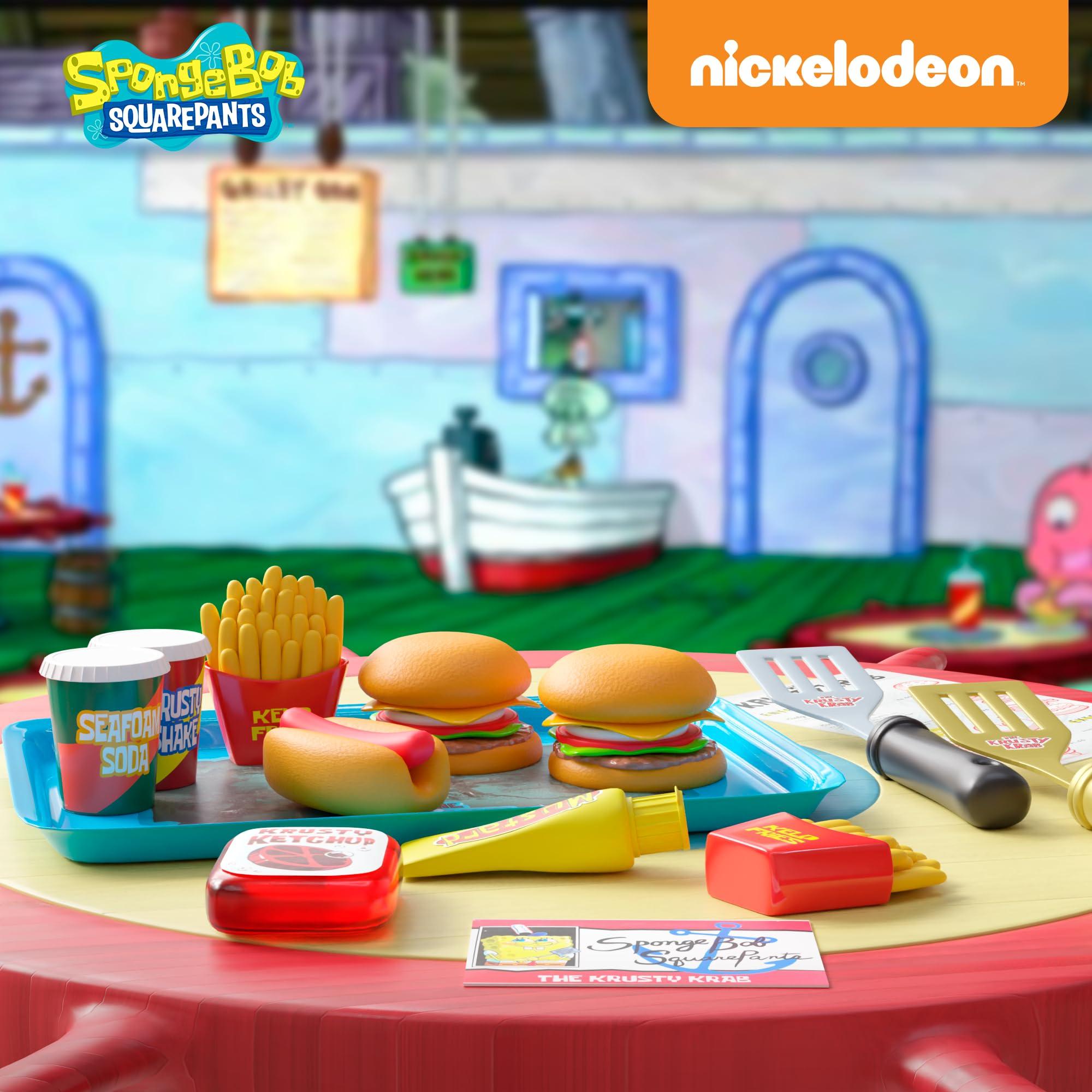 Lollipop Spongebob Kids Kitchen Playset - Interactive Play Food with 2 Krabby Patty Burgers, Seafoam Shake, Kelp Fries, Spongebob Toys Kitchen Set for Kids Ages 3-5 Includes Velcro Dots