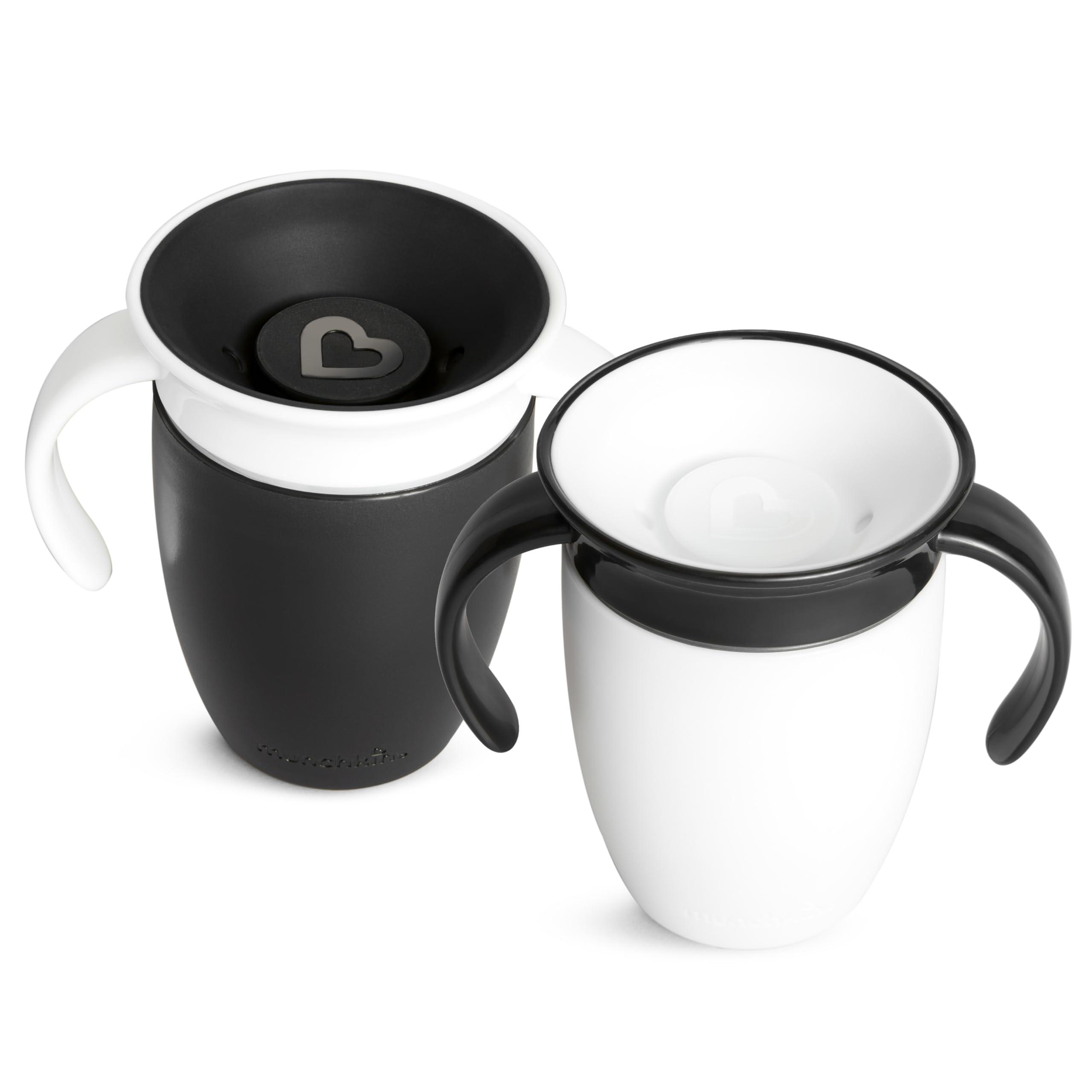Munchkin Munchkin Miracle 360 Trainer Sippy Cup with Handles, Spill Proof, 7 Ounce, 2 Pack, Black/White