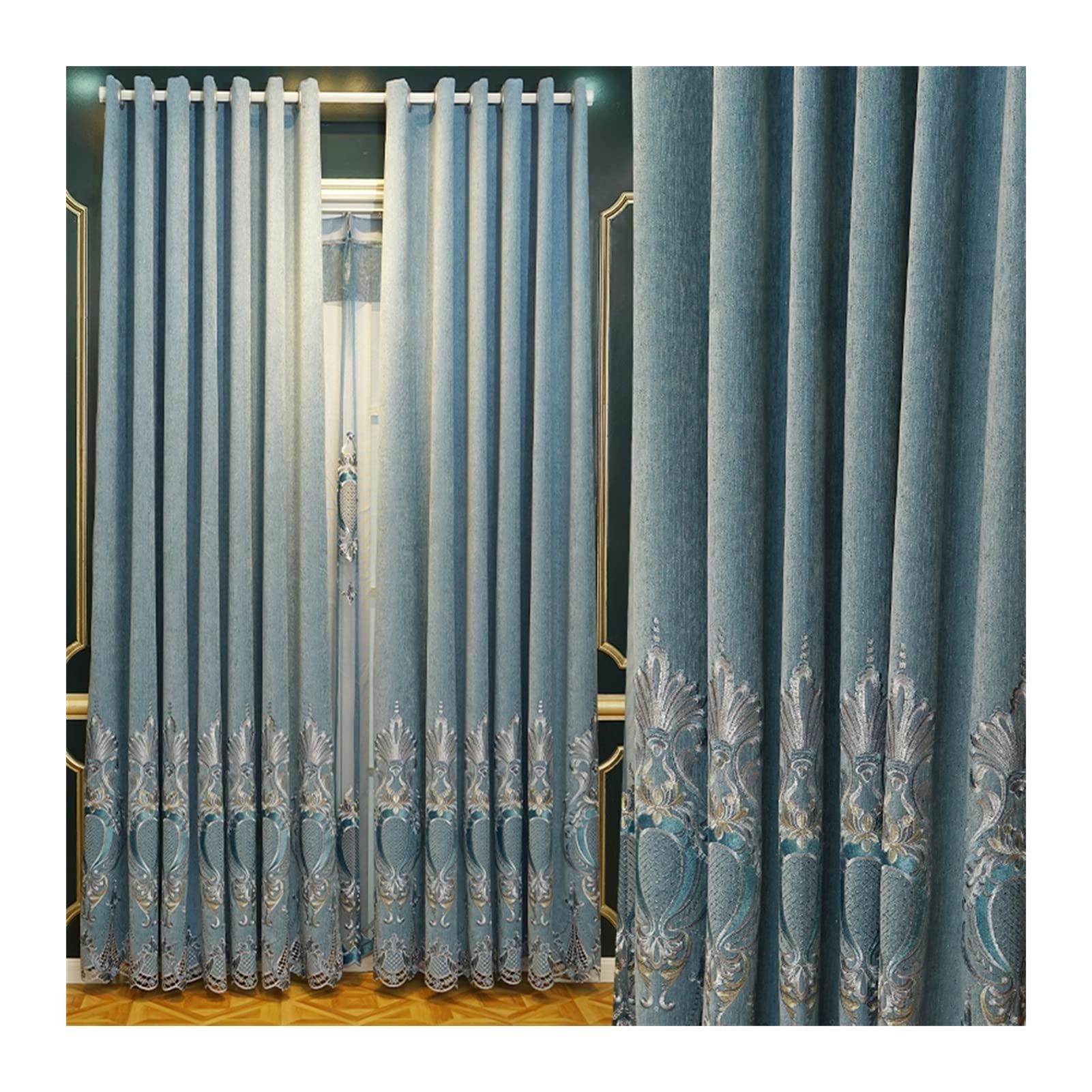 DYPASA Black Out Curtains European Style Curtains Living Dining Room Bedroom Luxury Chenille High-end Embroidery Door Window Curtain Decor Drapes for Living Room (Color : A-Curtain, Size : W250cmxH250cm 1P