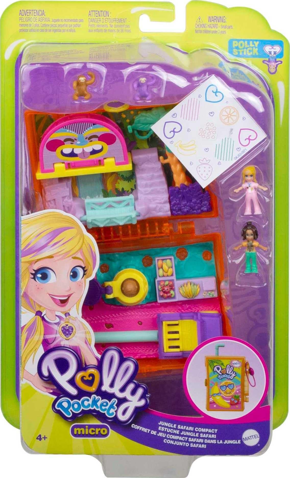 Polly Pocket Polly Pocket Playset, Travel Toy with 2 Micro Dolls, Pet Sloths & Surprise Accessories, Jungle Safari Compact
