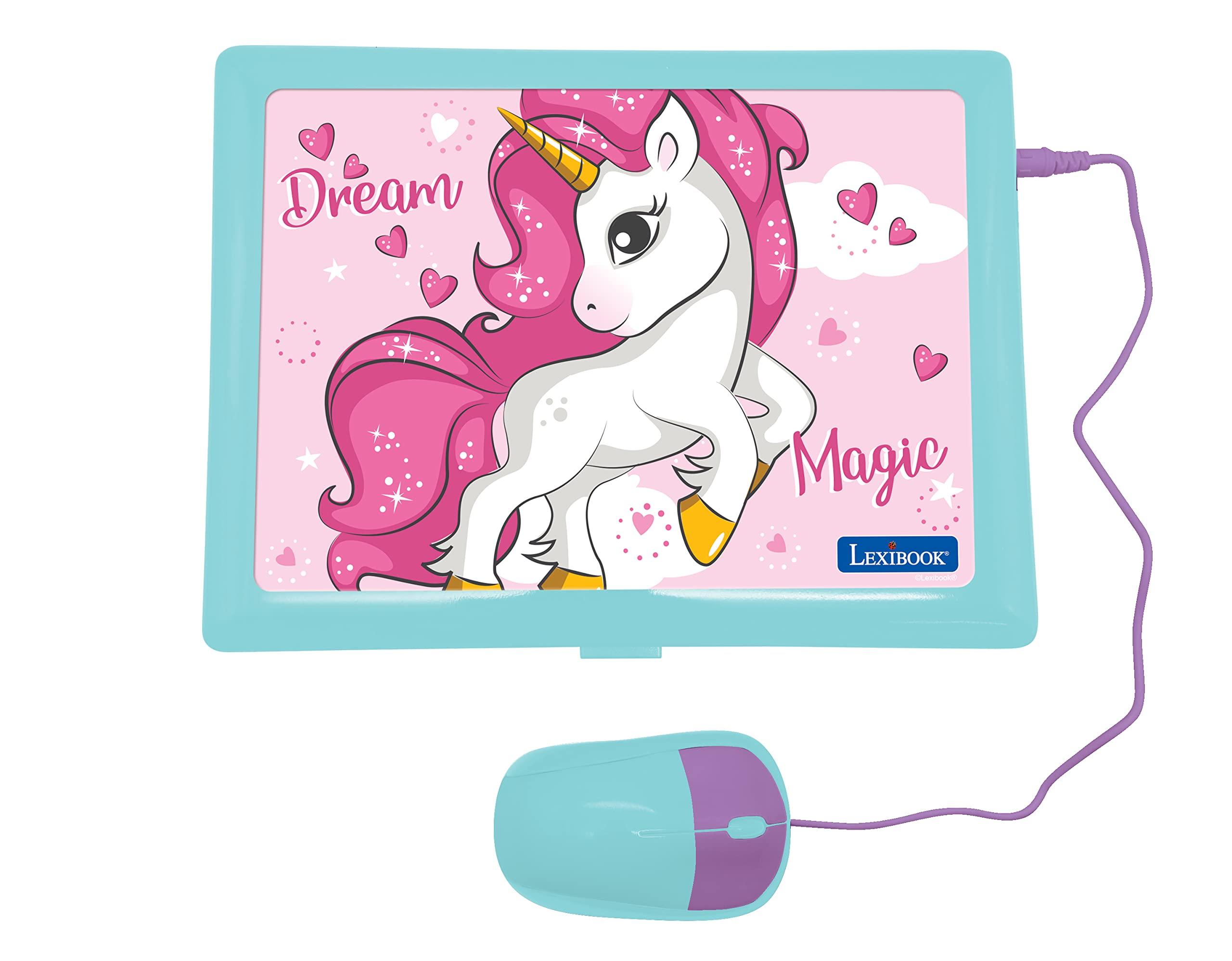LEXiBOOK LEXiBOOK - Unicorn Educational and Bilingual Laptop Spanish/English - Toy for Children with 124 Activities to Learn Mathematics, Dactylography, Logic, Clock Reading, Play Games and Music - JC598UNIi2