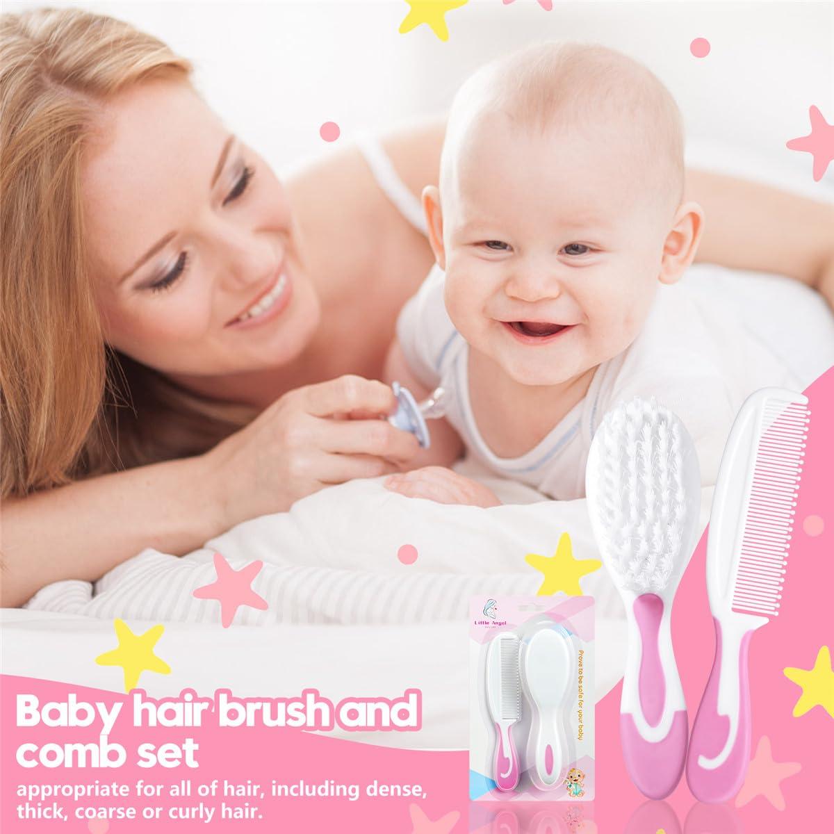 Little Angel Baby Hair Brush and Comb Sets, New Born Baby Hair Brushes, Perfect Baby Registry Gift for Newborns(Pink)