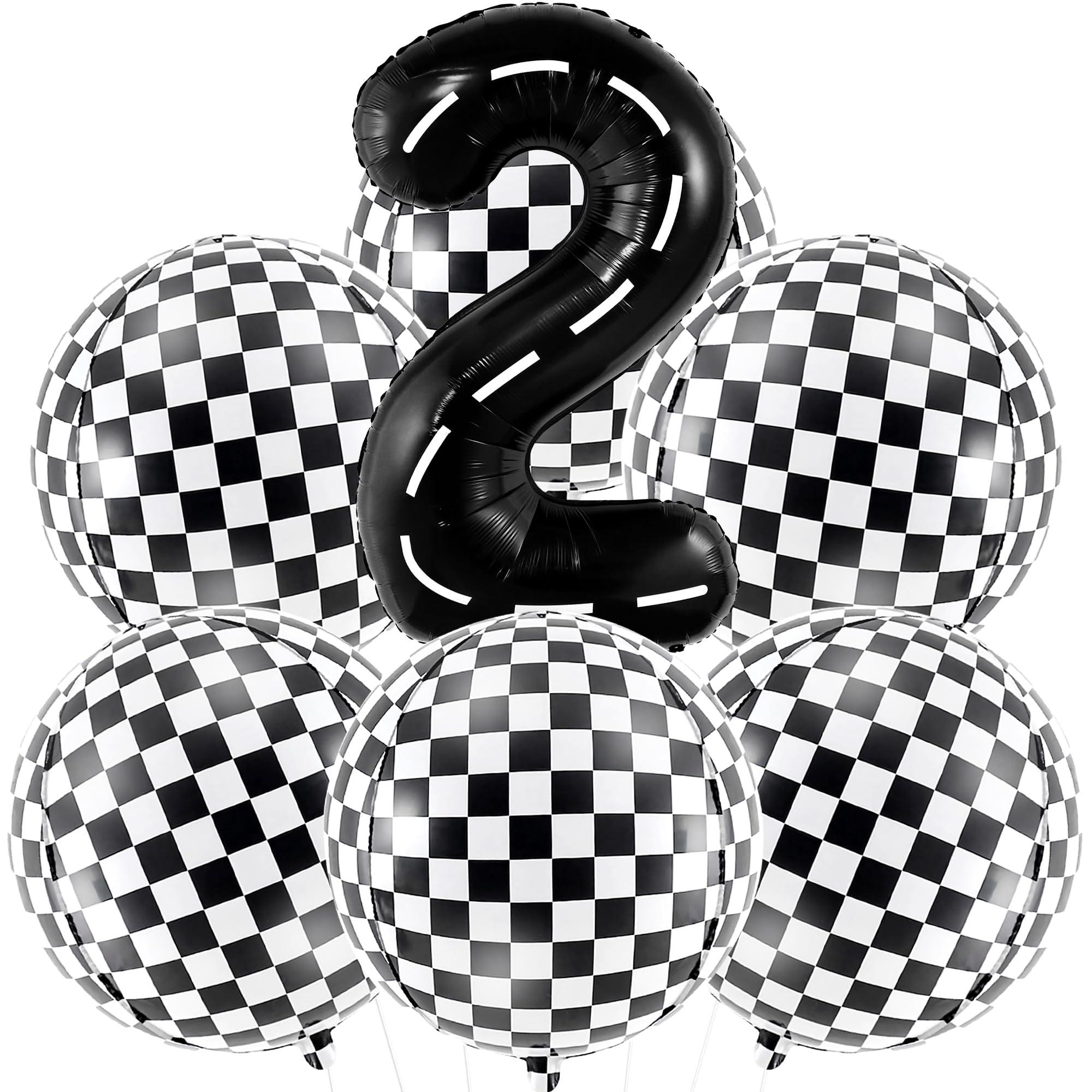 KatchOn Black and White Checkered Balloons - 22 Inch with Big Two Fast Balloons - 40 Inch, 2 Number Balloon | Checkered Flag Balloons, Race Car Birthday Party Supplies | Number 2, Two Fast Party Decorations