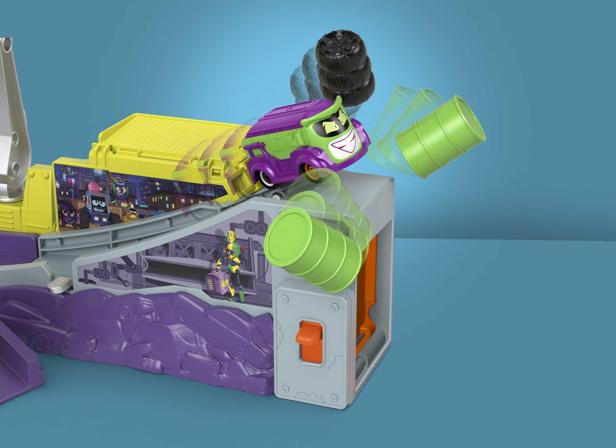 Fisher-Price Fisher-Price DC Batwheels Toy Car Playset, Legion of Zoom Launching HQ with Ramp & Launcher Plus Prank The Joker Van, Ages 3+ Years, HNP07