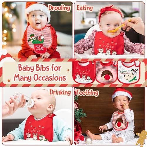 2ooya 3Pcs Christmas Baby Cotton Bib Infant Drooling Feeding Bibs with Resin Buttons Toddler Absorbable Bib Set Unisex Sock Pattern Newborn Baby Food Bibs Baby Gift Photo Props for Christmas(6-12 months)
