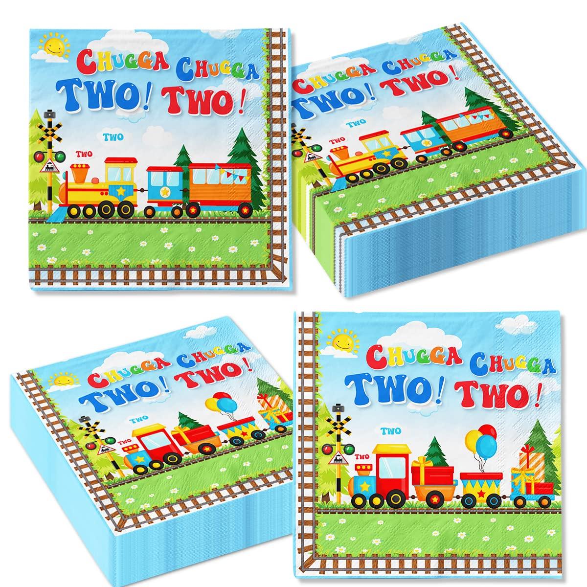 Lenyunge Chugga Chugga Two Two Party Supplies,40pcs Train Birthday Party Napkins Chuagaa Chugga Two Two Transportation 2nd Birthday Party Napkins for Boys Train Birthday Party Supplies