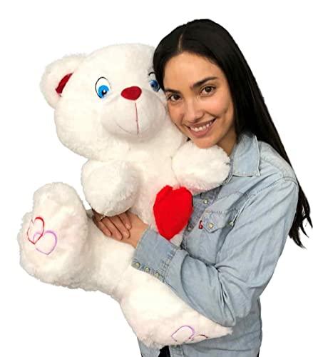 Big Plush Big Plush® 2 Foot Teddy Bear 24 Inches Soft White Plushie with Red Nose and Heart on Chest