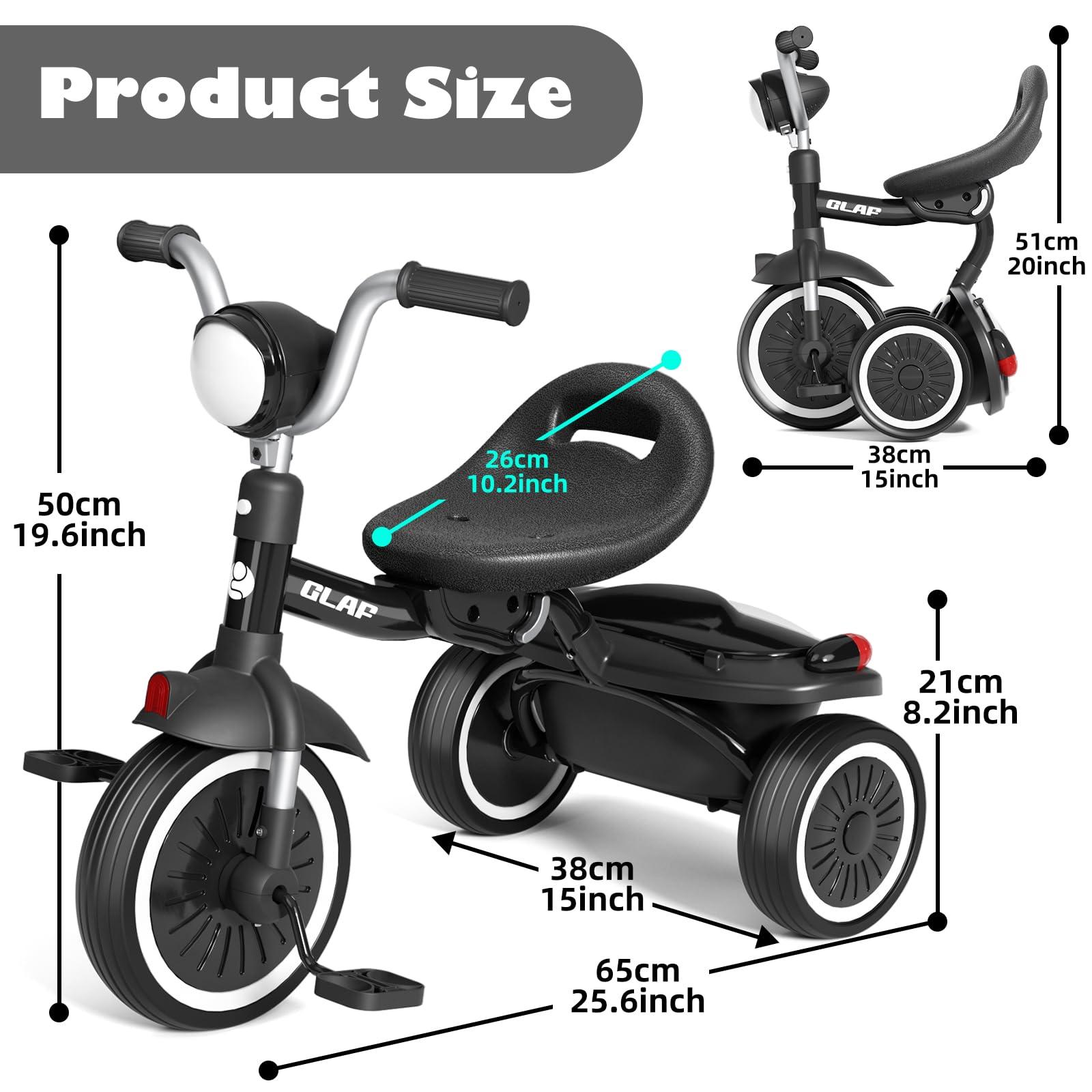 Glaf Glaf Toddler Tricycle Foldable Toddler Bike with Pedals, Adjustable Seat and Storage Basket, Kids Tricycle Birthday Gifts for Toddlers 1-5 Years Old Boys Girls (Black)