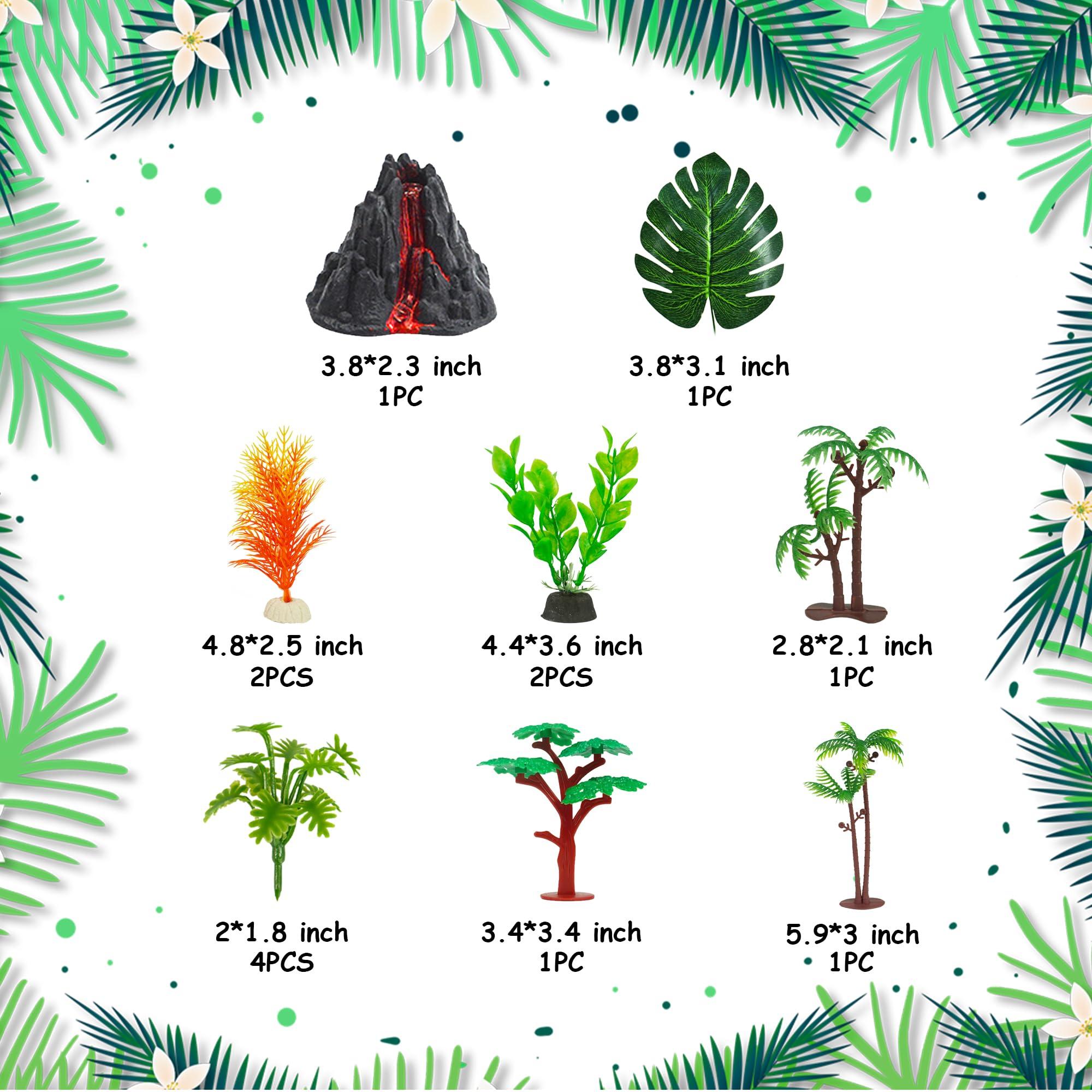 DRWATE 19 PCS Dinosaur Cake Toppers With Dinosaur Eggs Leaves Trees Cake Decorations For Birthday Party Dinosaur Themed Party Wild Animals Party Kids Party Cake Decorationstype1