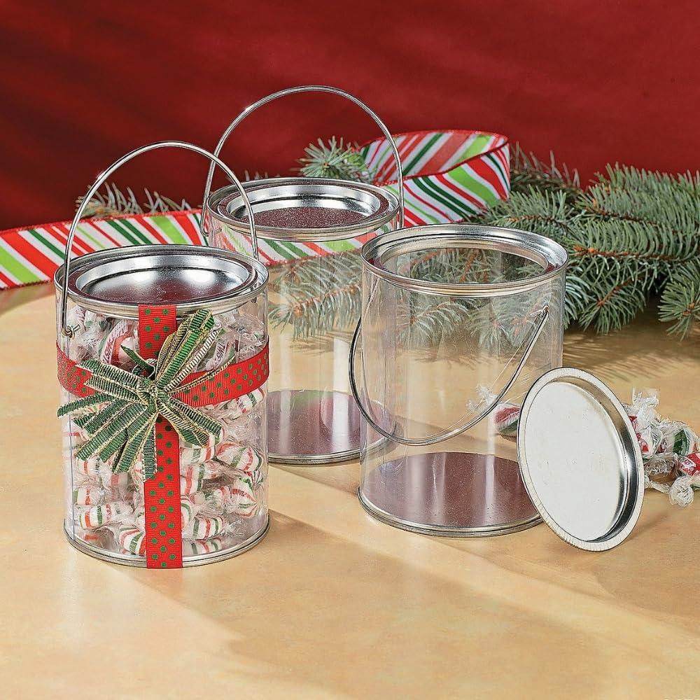 Fun Express Clear Paint Can Containers with Metal Lids (Set of 6 Plastic Buckets) Great for Party Favors, Decor and DIY Projects