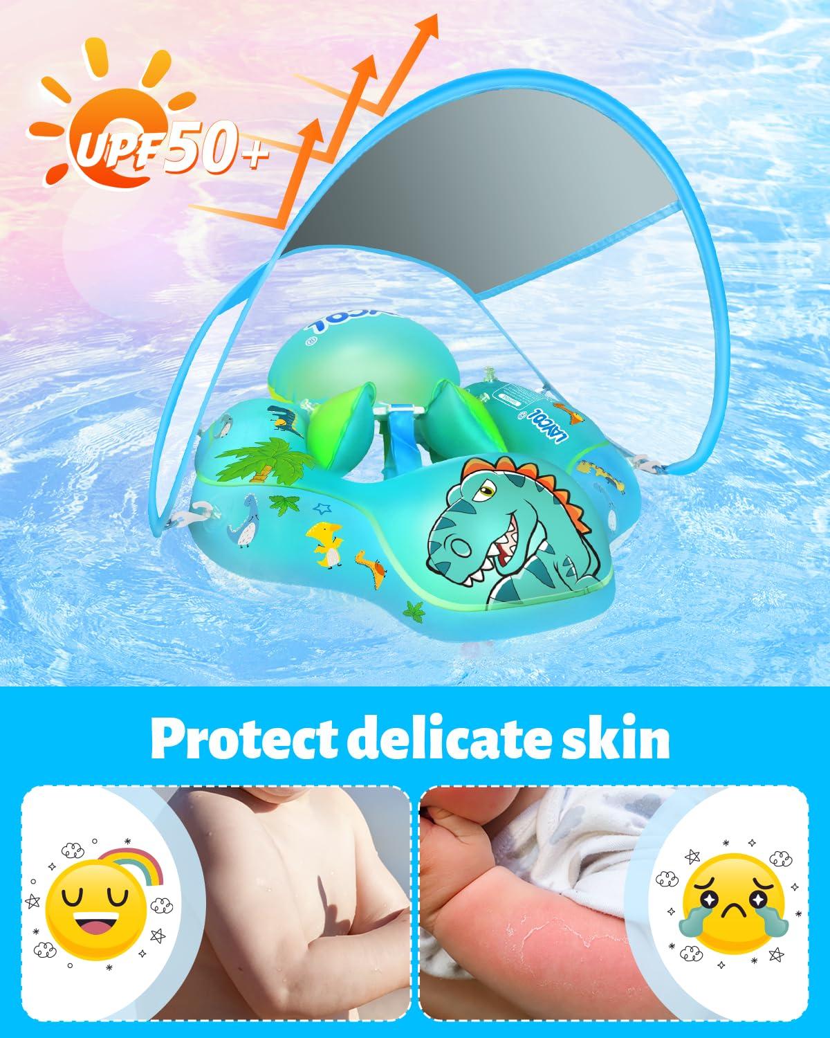 LAYCOL LAYCOL Baby Swimming Float Inflatable Baby Pool Float Ring Newest with Sun Protection Canopy,add Tail no flip Over for Age of 3-36 Months (Dinosaur, S)