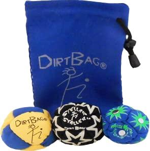 DIRTBAG Dirtbag All Star Footbag Hacky Sack 3 Pack with Pouch, 100% Handmade, Premium Quality, Bright Vivid Colors, Signature Carry Bag - Yellow/Blue