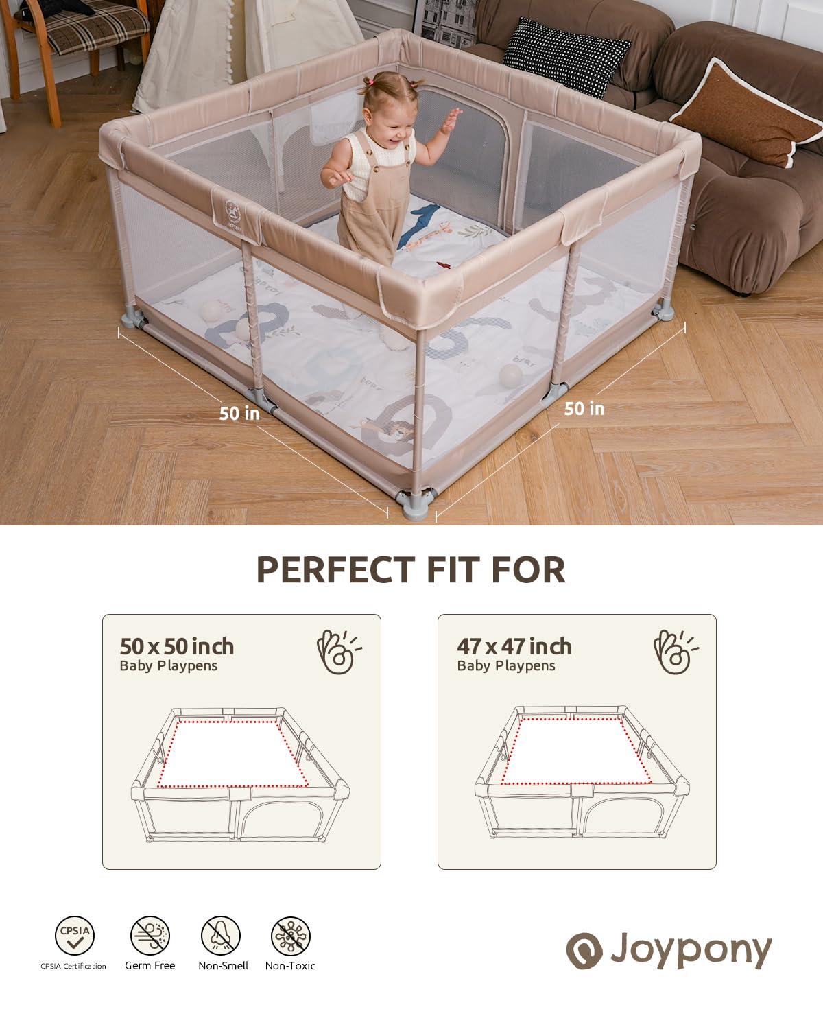 Joypony Baby Play Mat for Floor, 50x50 Bounce Shield Baby Play Mat for Playpen, Thick Padded Foam Mat for Babies, Toddlers & Infants, Foldable & Machine Washable Crawling Mat