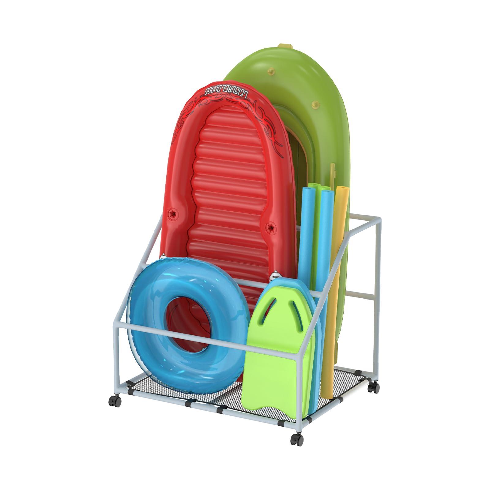 POOL FELLOWS POOL FELLOWS Pool Float Holder, Poolside Float Storage, Rust-Proof Float Rack, Anti-UV Float Organizer, Outdoor Pool Float Container for Floaties, Noodles, (Light Blue, Basic Plus)