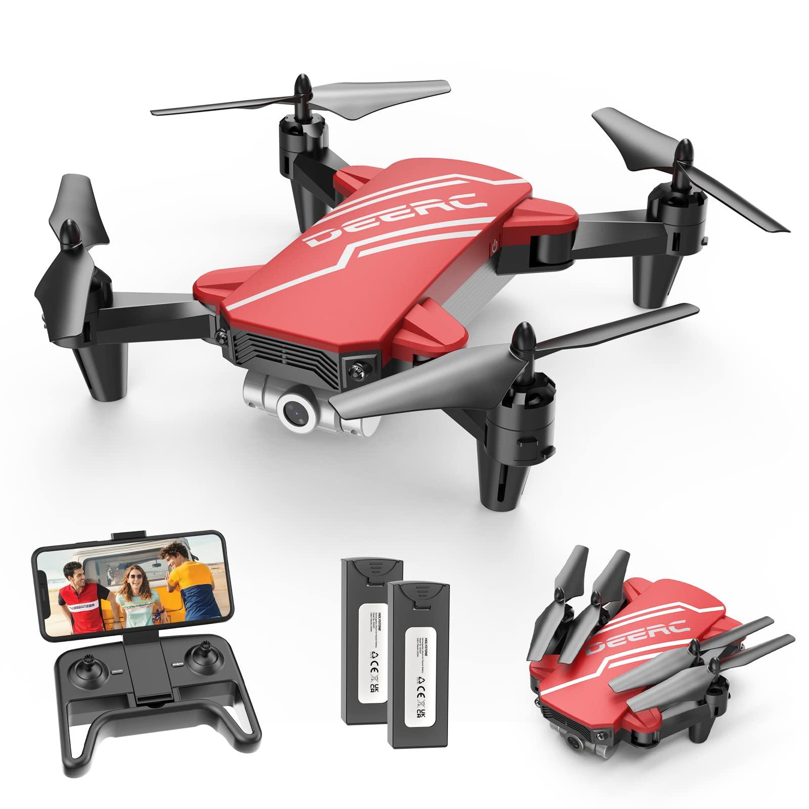DEERC DEERC D20 Mini Drone for Kids with 720P HD FPV Camera Remote Control Toys Gifts for Boys Girls with Altitude Hold, Headless Mode, One Key Start Speed Adjustment, 3D Flips 2 Batteries, Red
