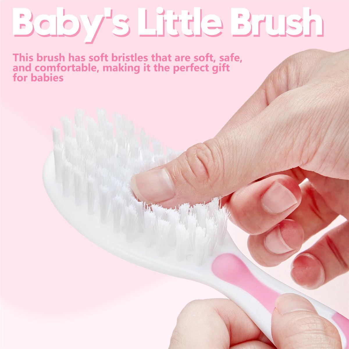 Little Angel Baby Hair Brush and Comb Sets, New Born Baby Hair Brushes, Perfect Baby Registry Gift for Newborns(Pink)