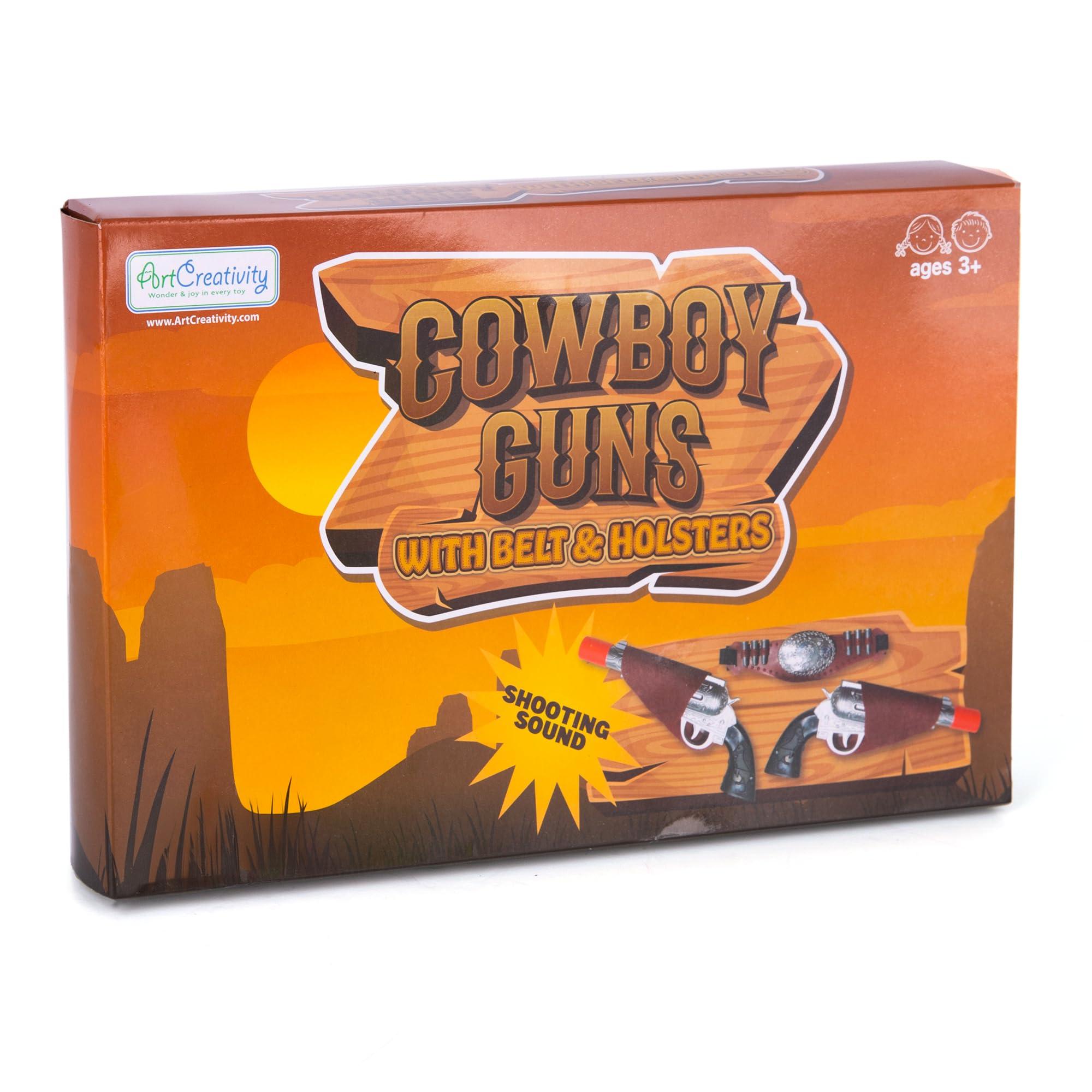 ArtCreativity ArtCreativity Cowboy Gun Belt and Holster Set Includes 2 Toy Guns with Sound, Toy Gun Holster, Brown Western Belt, and 6 Fake Bullets - Cowboy Costume Accessories for Boys Halloween Costume