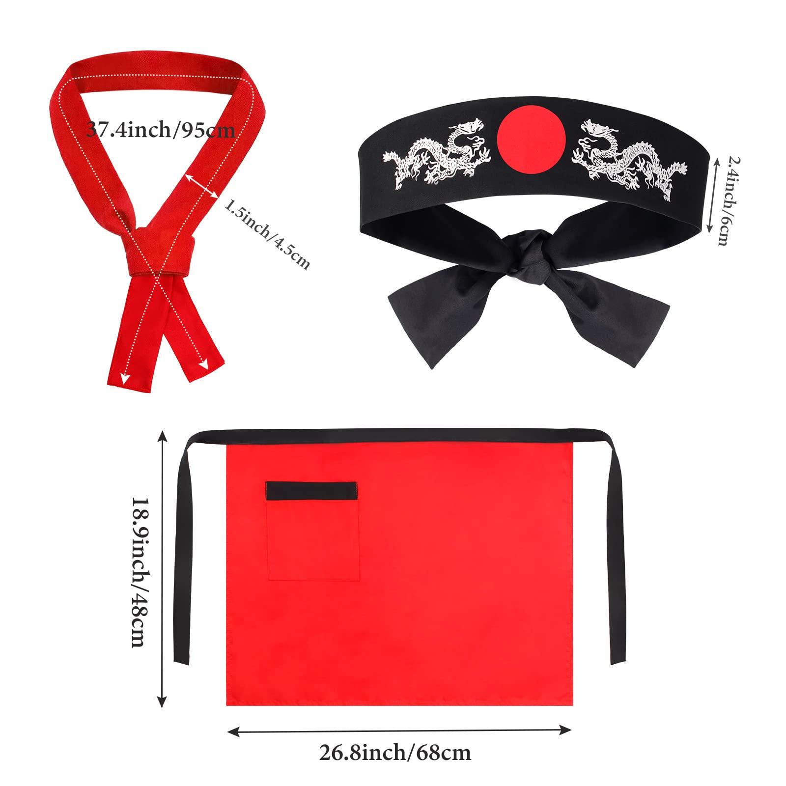 Keymall Keymall Kids Hibachi Chef Hat Teppanyaki Tall Chef Cap With Hachimaki Headband Tie Apron for Hibachi Birthday Party Costume(red)