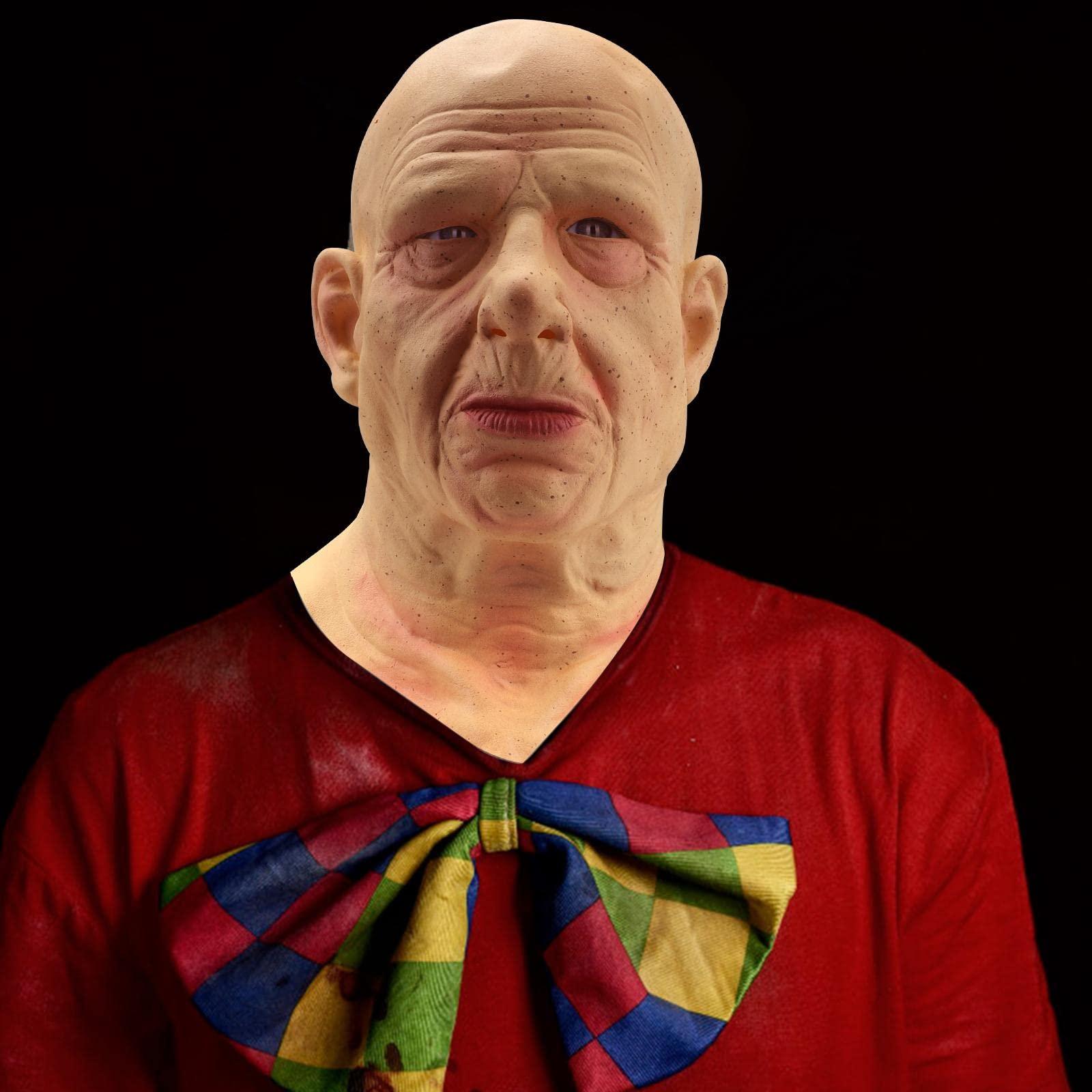 Mrisata Halloween Old Man Mask Realistic Bald Man Mask Wrinkle Full Mask Halloween Costume Props, Realistic Old Man Mask Headgear Halloween Party Latex Mask Elder Old Man Mask