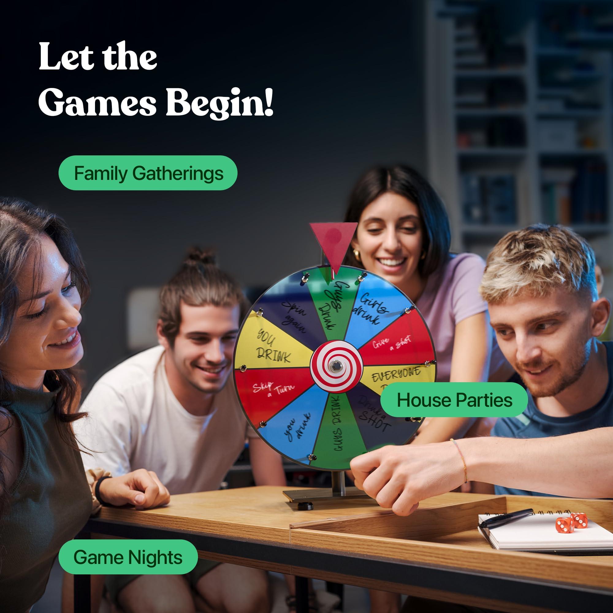 T-SIGN 12 Inch Heavy Duty Spinning Prize Wheel - 10 Slots Color Tabletop Roulette Spinner of Fortune Spin The with Dry Erase Marker and Eraser Win Game for Trade Show, Carnival