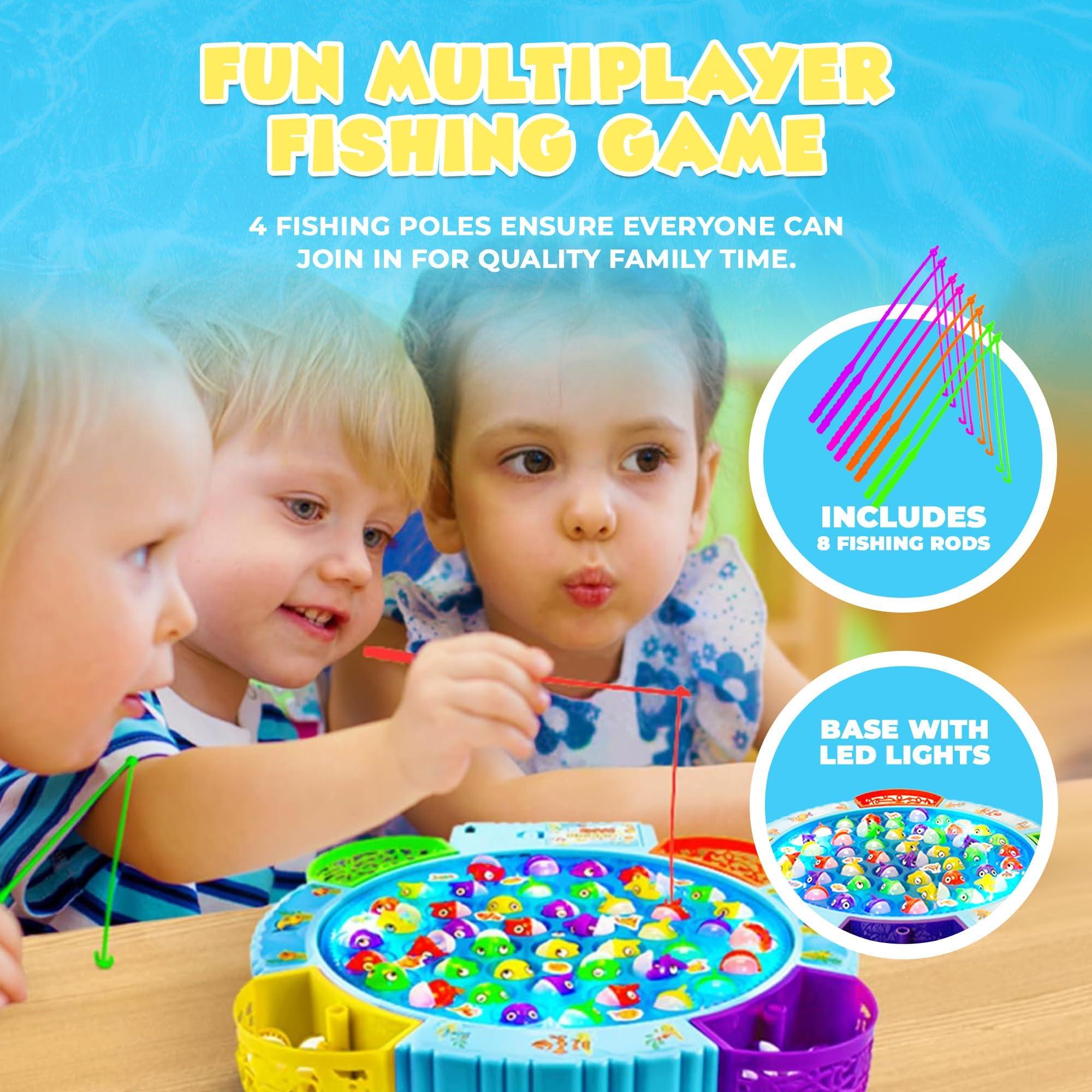 IPIDIPI TOYS IPIDIPI TOYS Fishing Game for Kids, Light Up Magnetic for Toddlers - Rotating Fish Board with Music and LED, Fine Motor Skill Activity for Boys and Girls - 45 Fish, 8 Poles