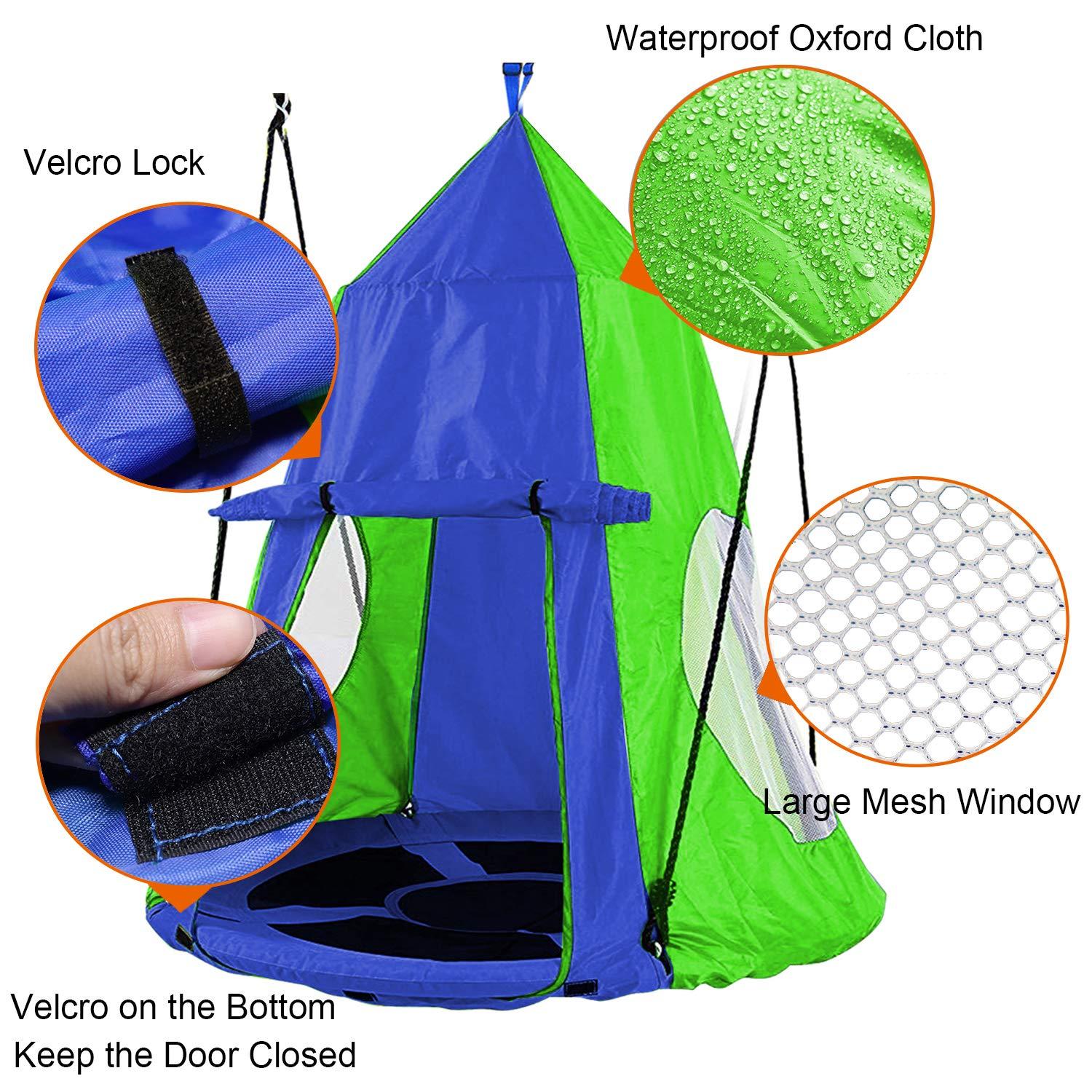 RELIANCER Hanging Tree Swing Tent Waterproof Backyard Hammock Chair Max Capacity 600lbs Detachable Play Tent Swing Play House Castle Nest Pod Indoor Outdoor Bedroom Ceiling Hanging Tent Camping Tree House